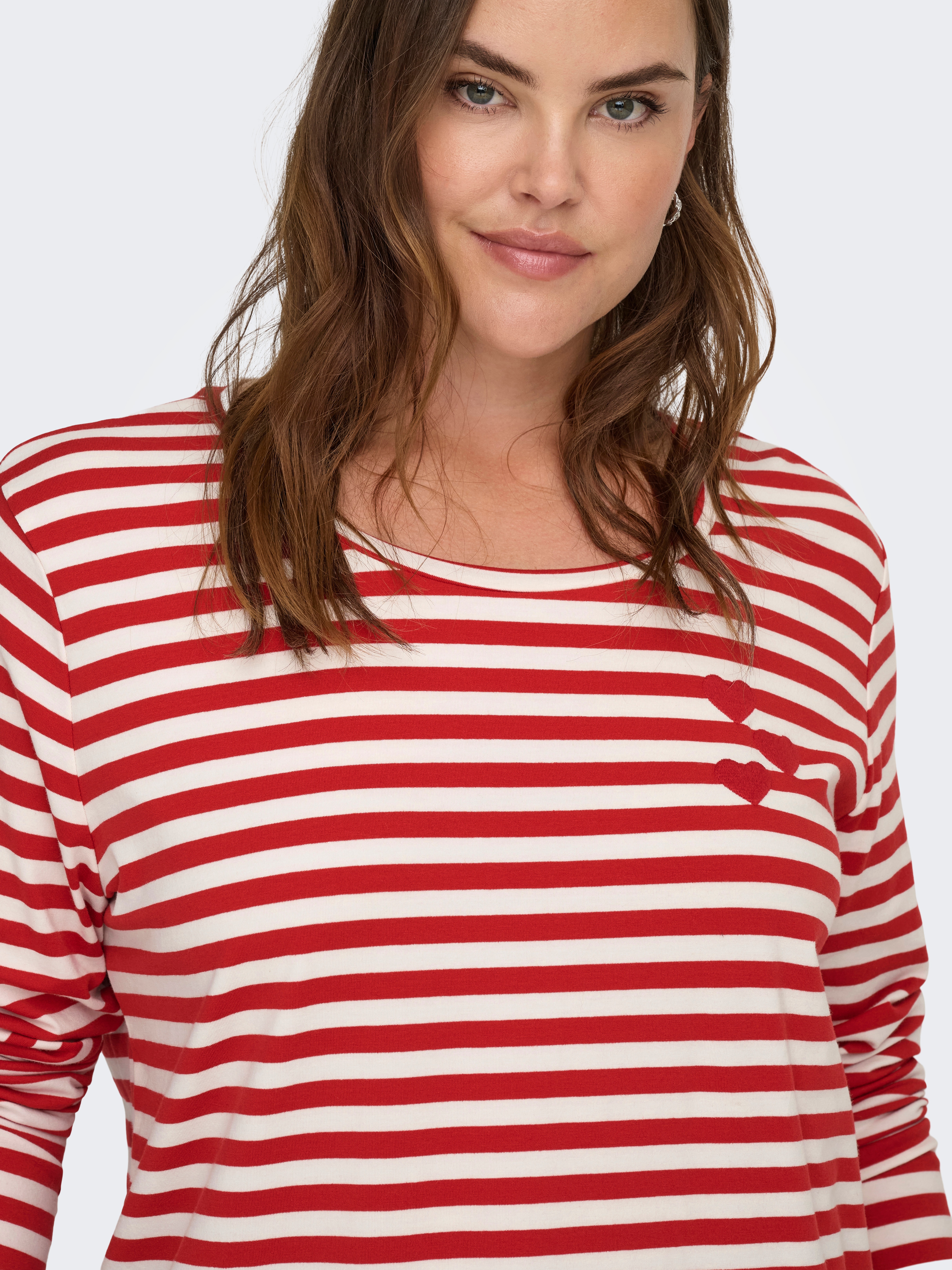 Thumbnail - ONLY CARMAKOMA Langarmshirt "CARBODIL L/S O-NECK BLOUSE JRS" Materialmix, regular fit