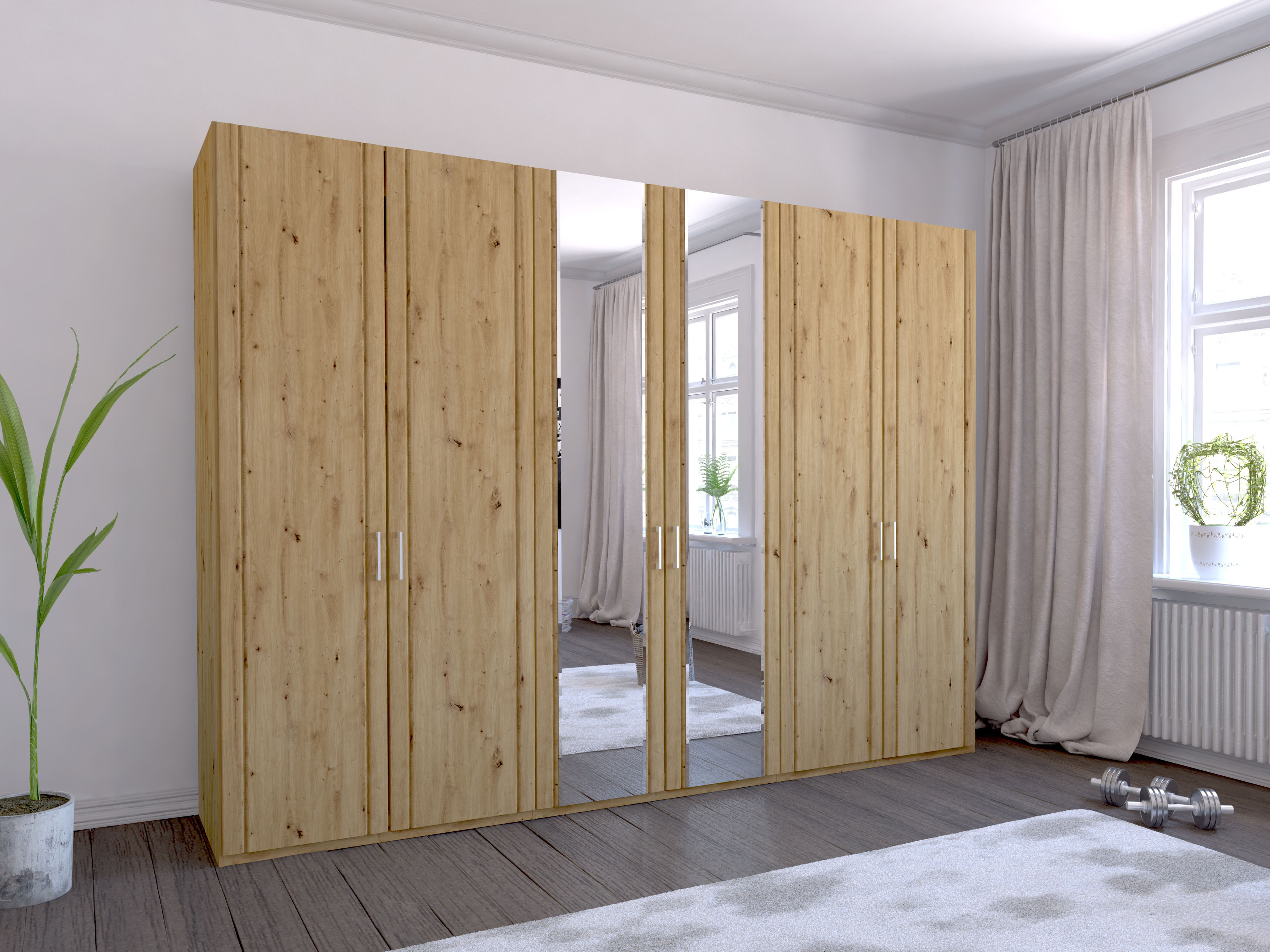 WIEMANN Kleiderschrank "Mainau" mit Holz- und Spiegeltüren