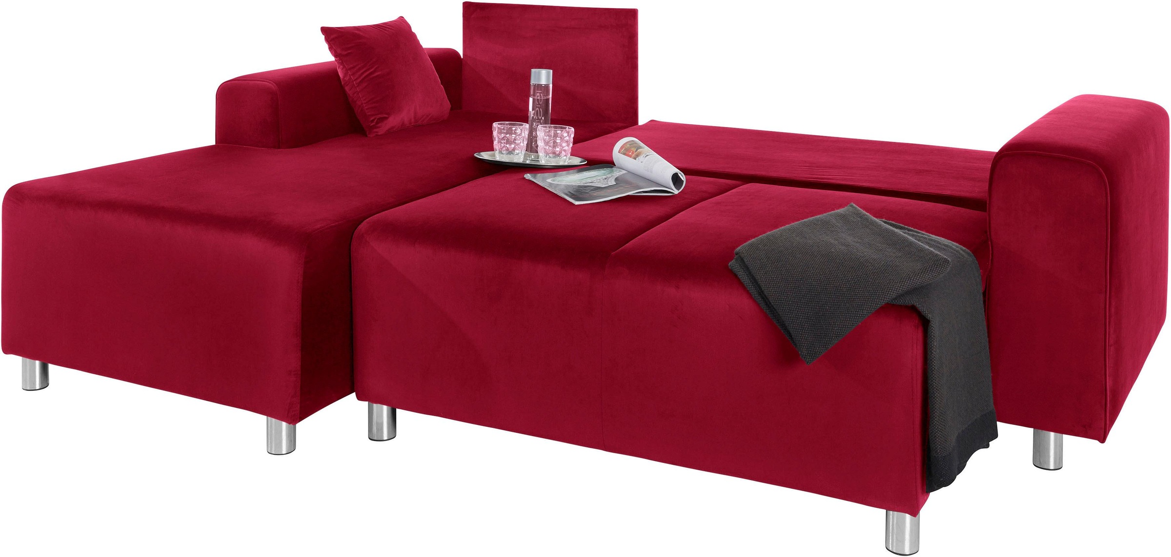 Home affaire Ecksofa »Györ«, L-Form, wahlweise mit Bettfunktion und Bettkasten incl. 2 Zierkissen