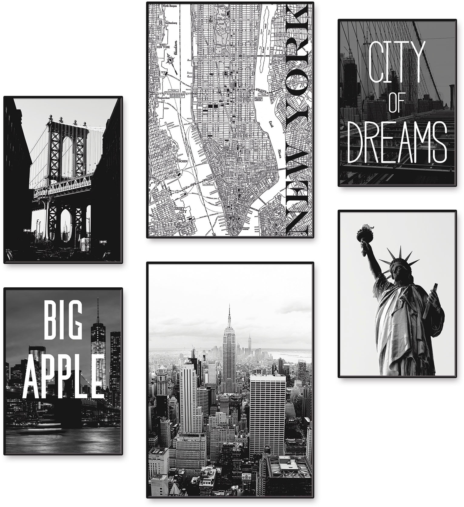 Poster »Wahrzeichen von New York«, Amerika, (6 St.), Poster, Wandbild, Bild, Wandposter