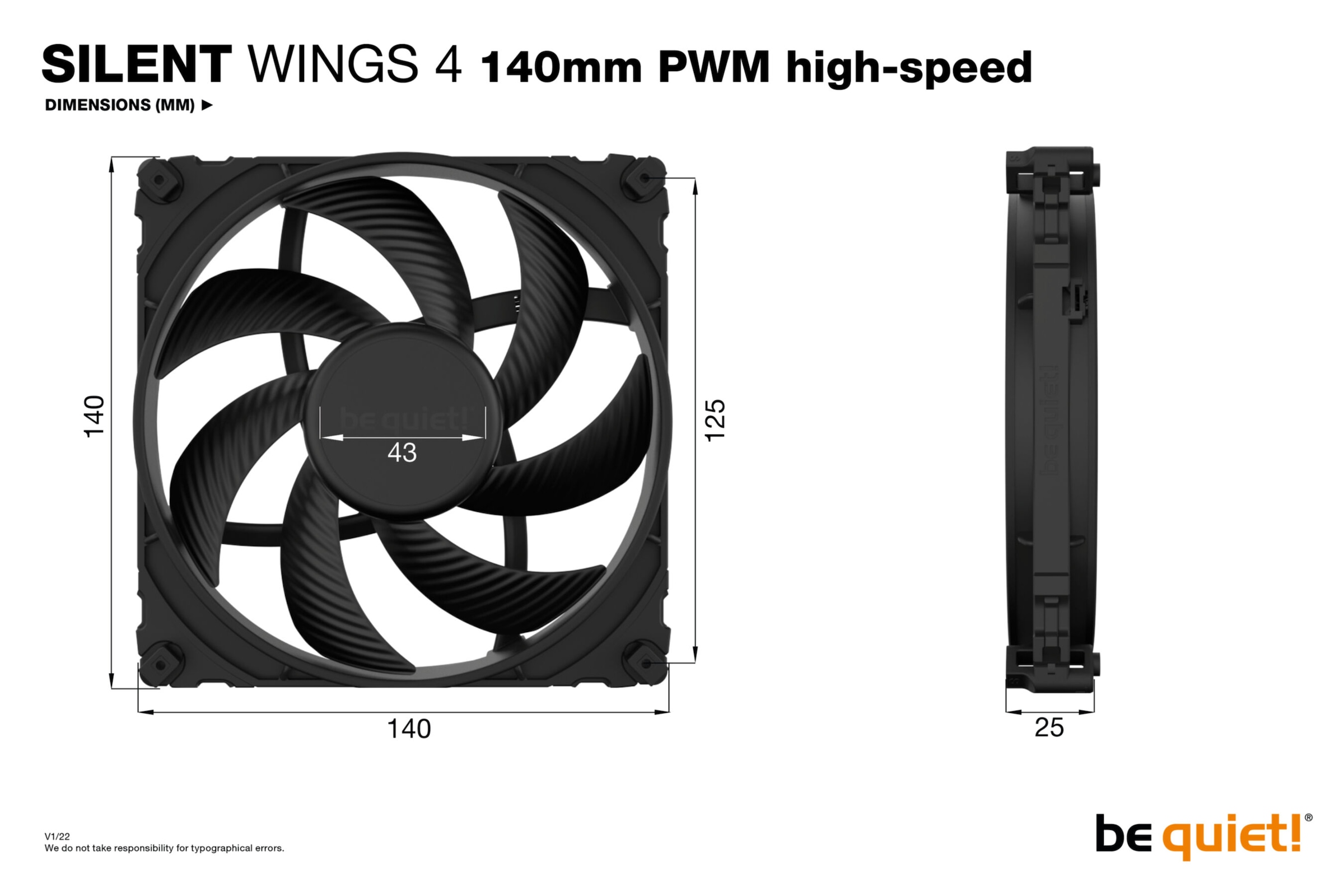 be quiet! Gehäuselüfter »SILENT WINGS 4 140 mm PWM high-speed«