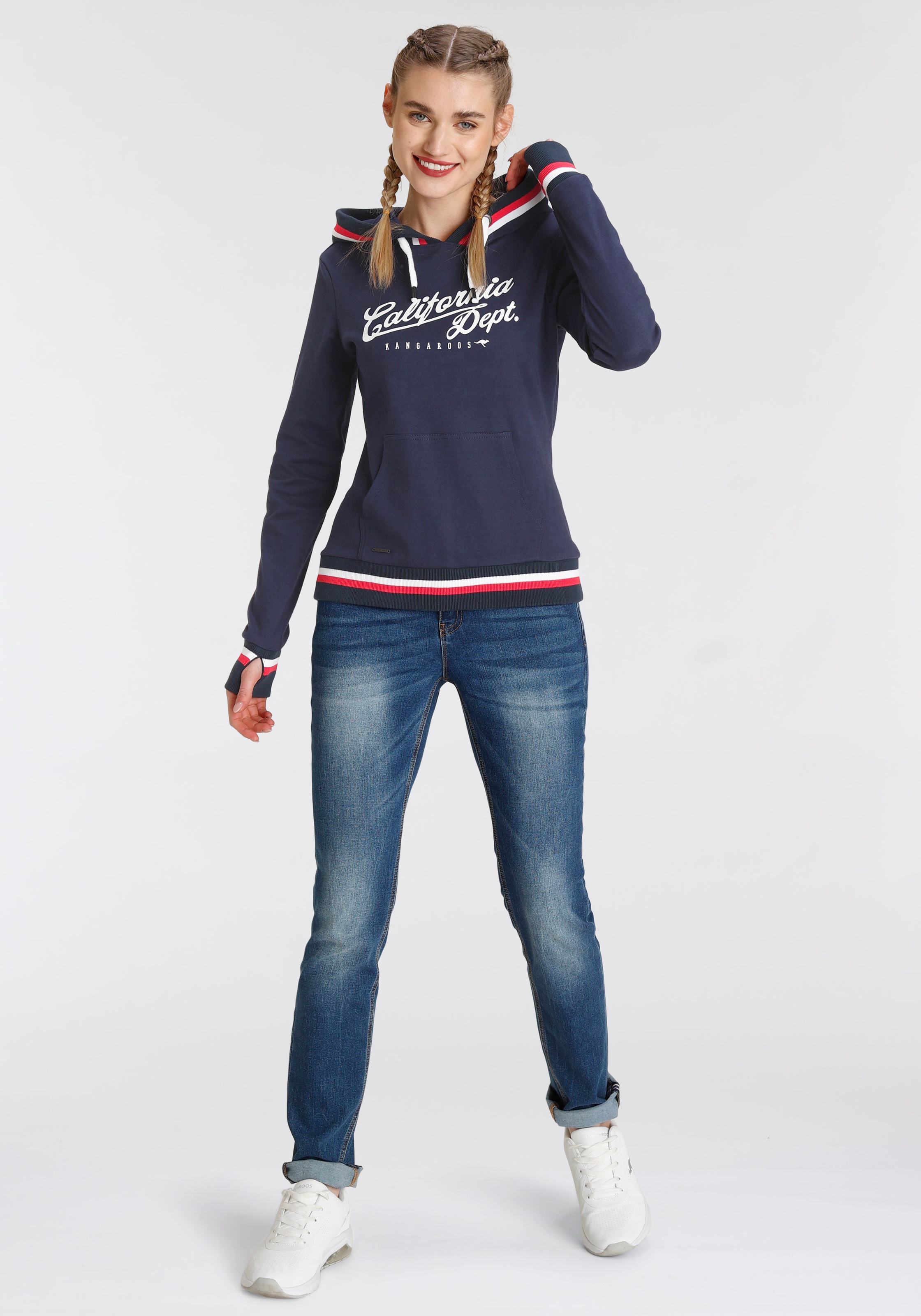 KangaROOS Kapuzensweatshirt mit großen Logoschriftzug &amp; Kontraststreifen NEUE KOLLEKTION