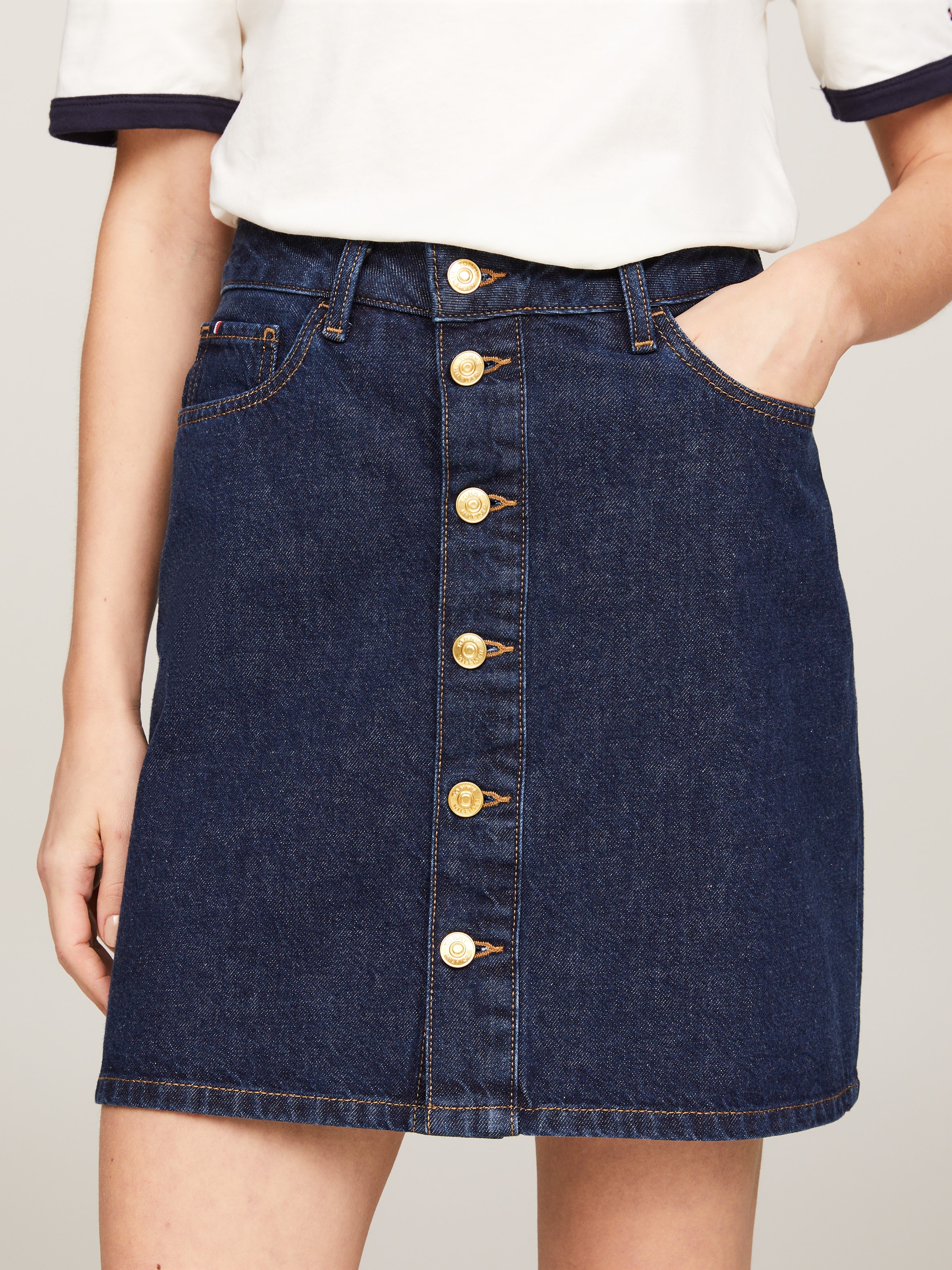 Tommy Hilfiger Jeansrock »DNM MINI SKIRT HW CLER«, Webrock im 5-Pocket-Style