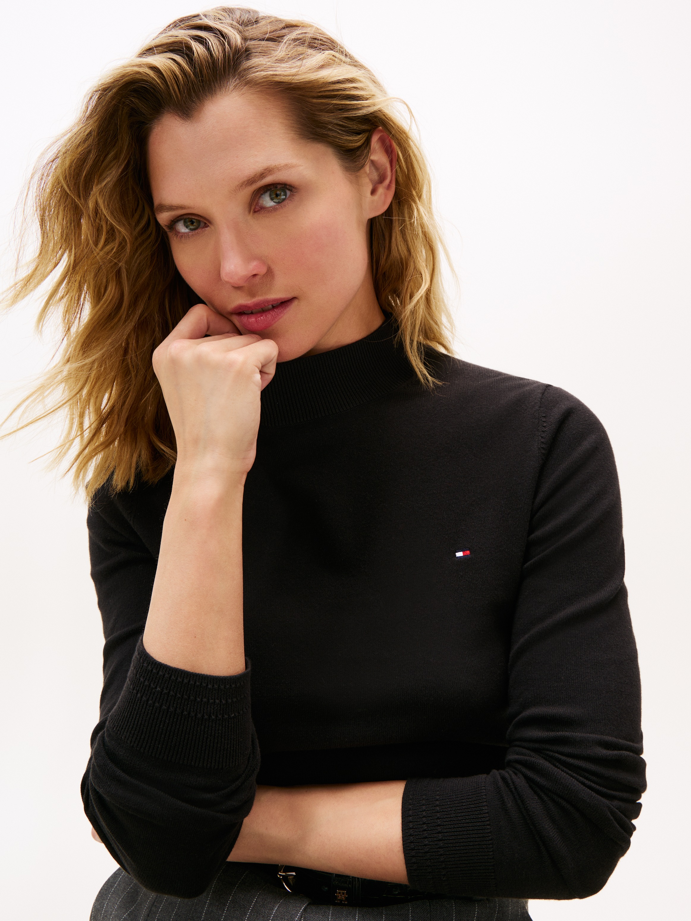 Tommy Hilfiger Strickpullover "CO JERSEY FINE GG MOCK-NK LS SWT" günstig online kaufen