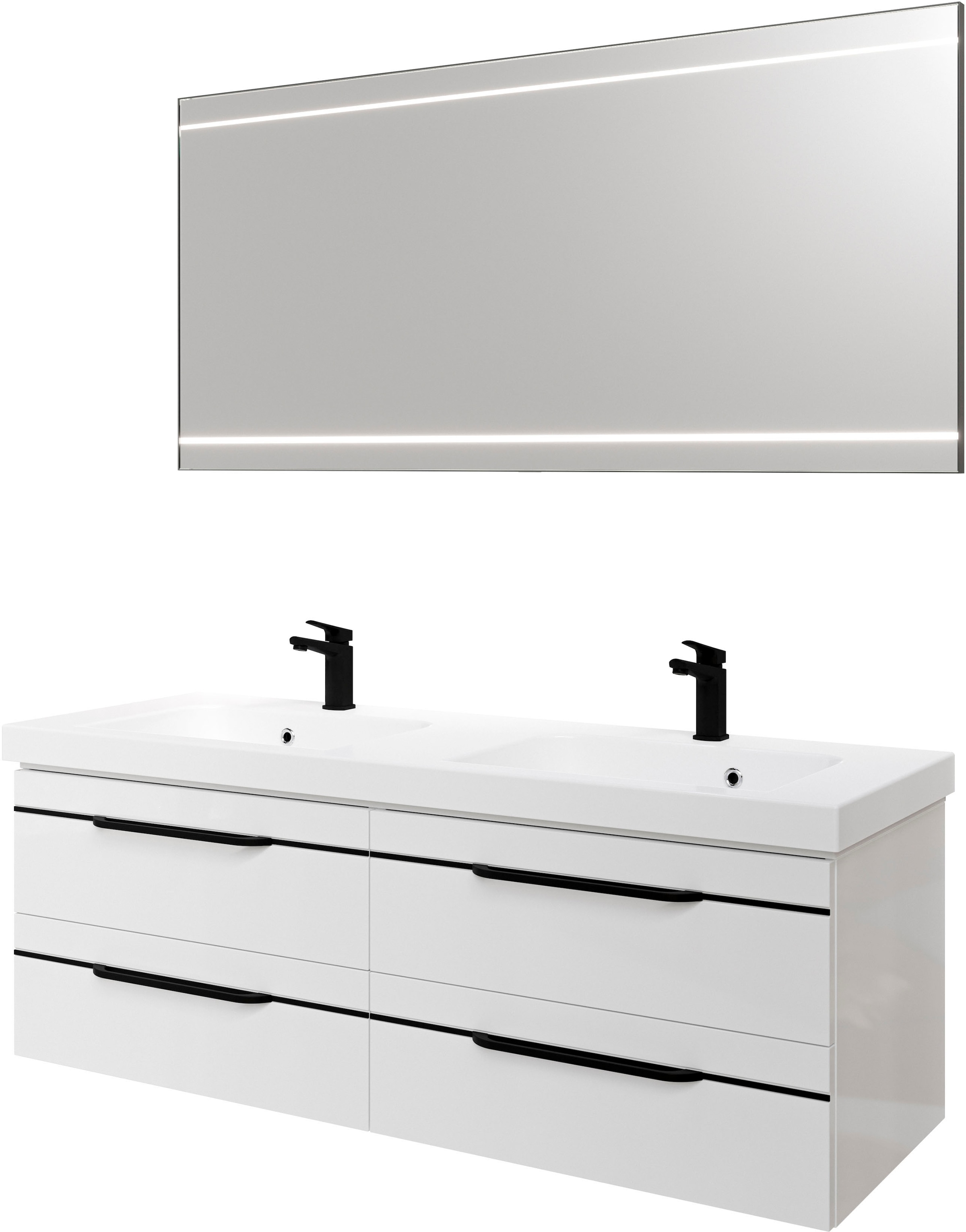 Saphir 1100000002199 "Balto 2-teilig Mineralmarmor-Doppelwaschtisch mit LED-Spiegel" 2 Stk. tlg.