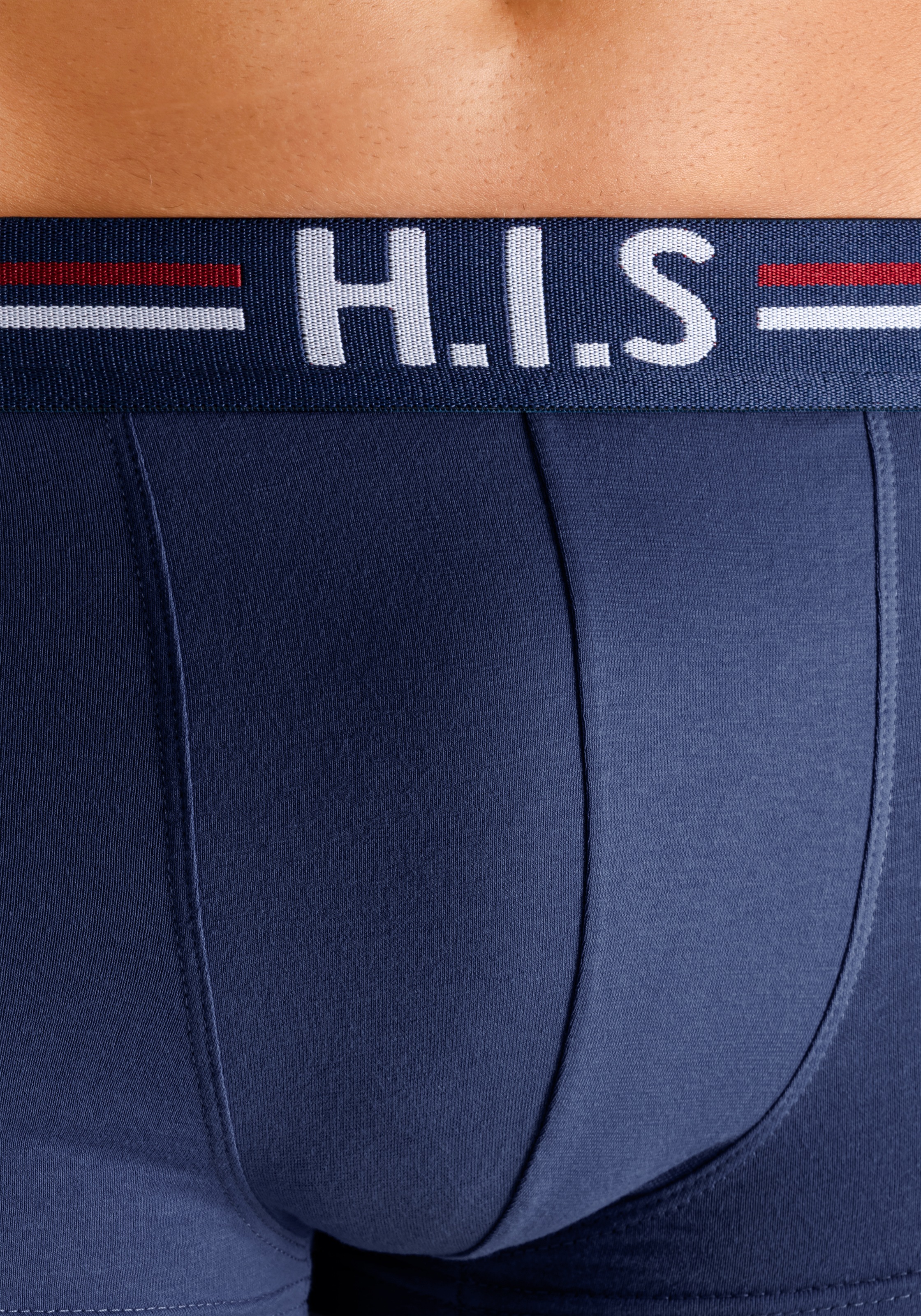 H.I.S Boxershorts, (Packung, 5 St.), in Hipster-Form mit Streifen und Markenlogo im Bund