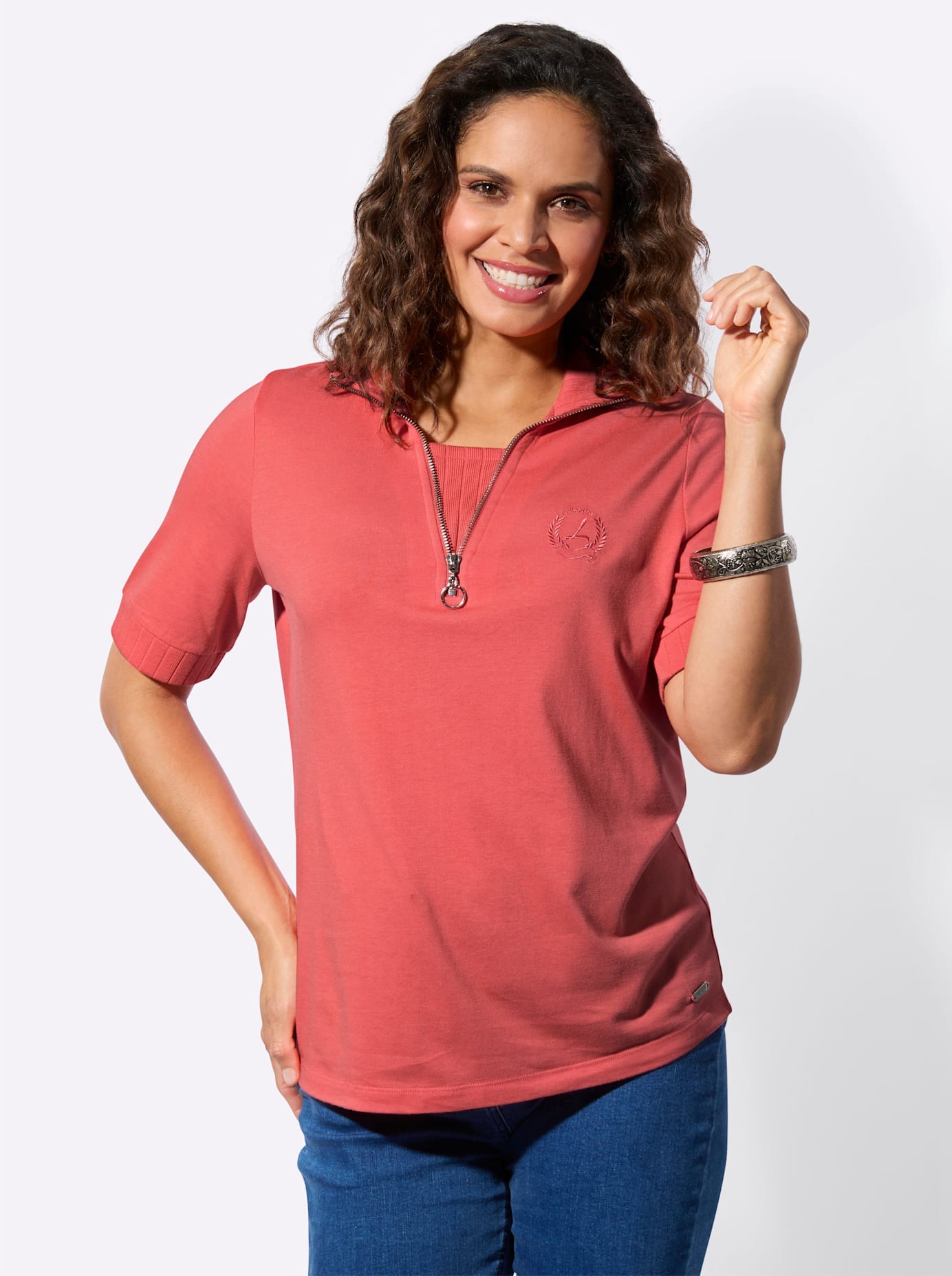 Poloshirt CASUAL LOOKS "Poloshirt", Damen, Gr. 40, koralle, 50% Baumwolle, 50% Modal, unifarben, Shirts