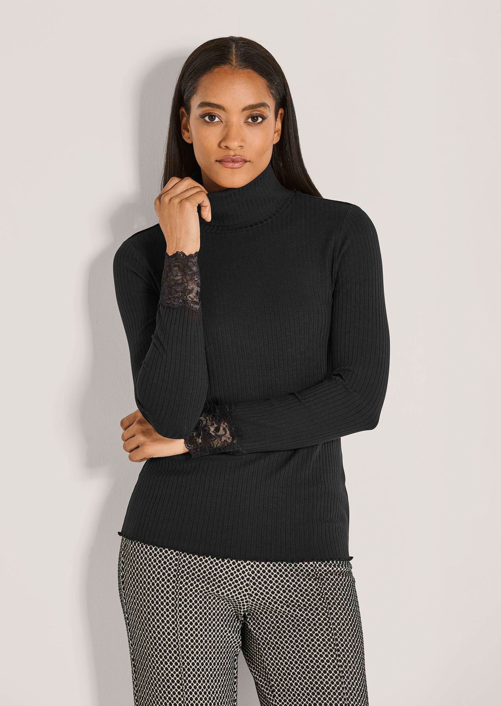 MADELEINE Langarmshirt »Rollkragenshirt Elegantes Basicshirt mit Spitze, Rollkragen«