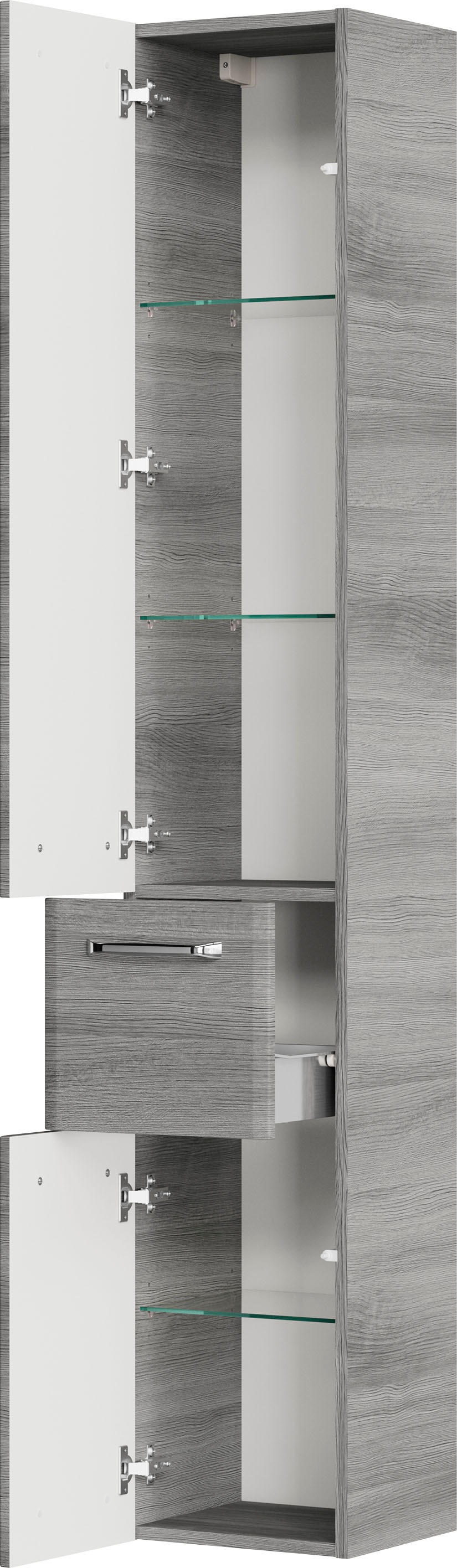 Saphir Badmöbel-Set »Quickset 3-teilig, Mineralmarmor-Waschtisch und LED-Spiegelschrank«, (4 St.), mit Hochschrank, inkl. Türdämpfer, 7 Türen, 1 Klappe, 2 Schubladen