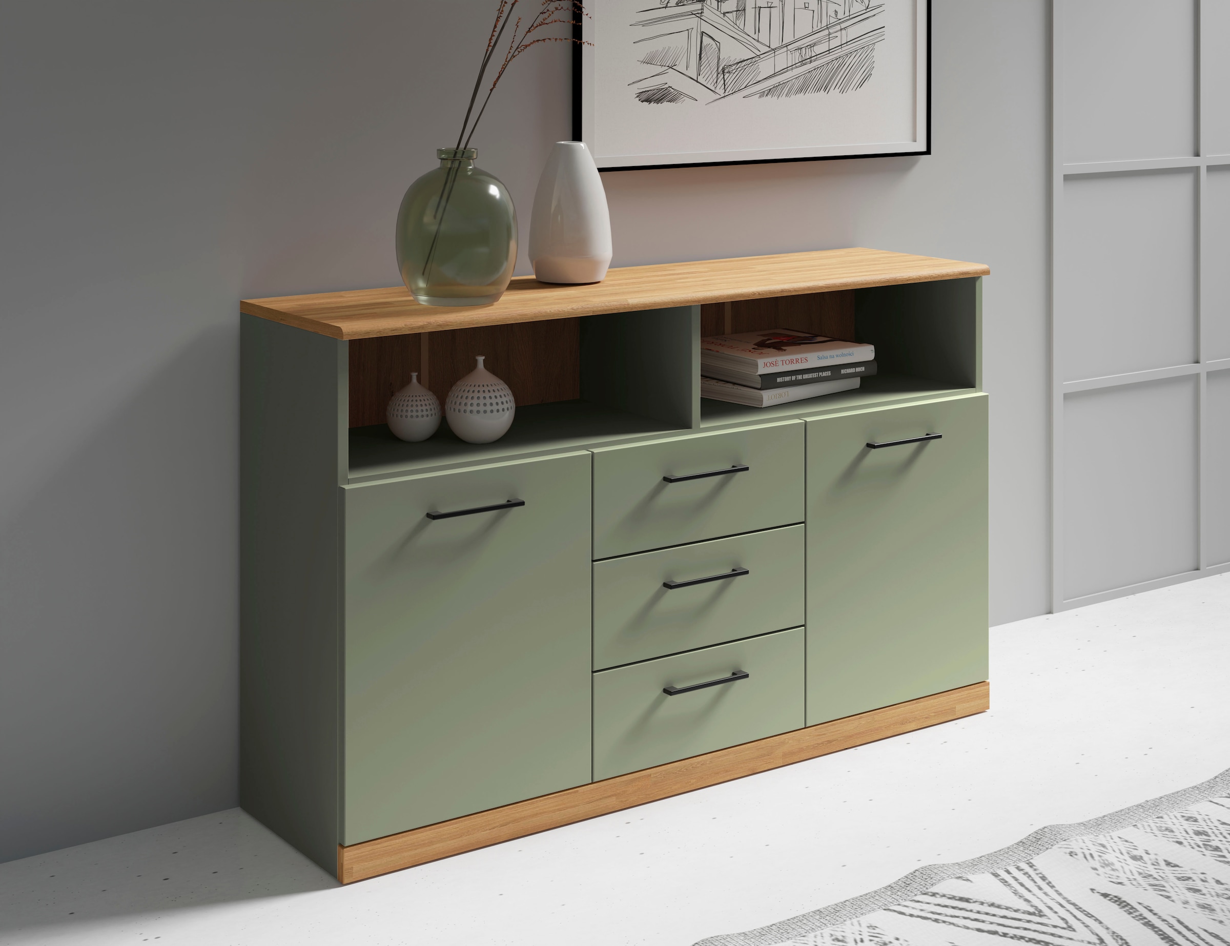OTTO home Sideboard "Ribe,130cm breit,80cm hoch,Türen und Schubladen,6 Fäch günstig online kaufen