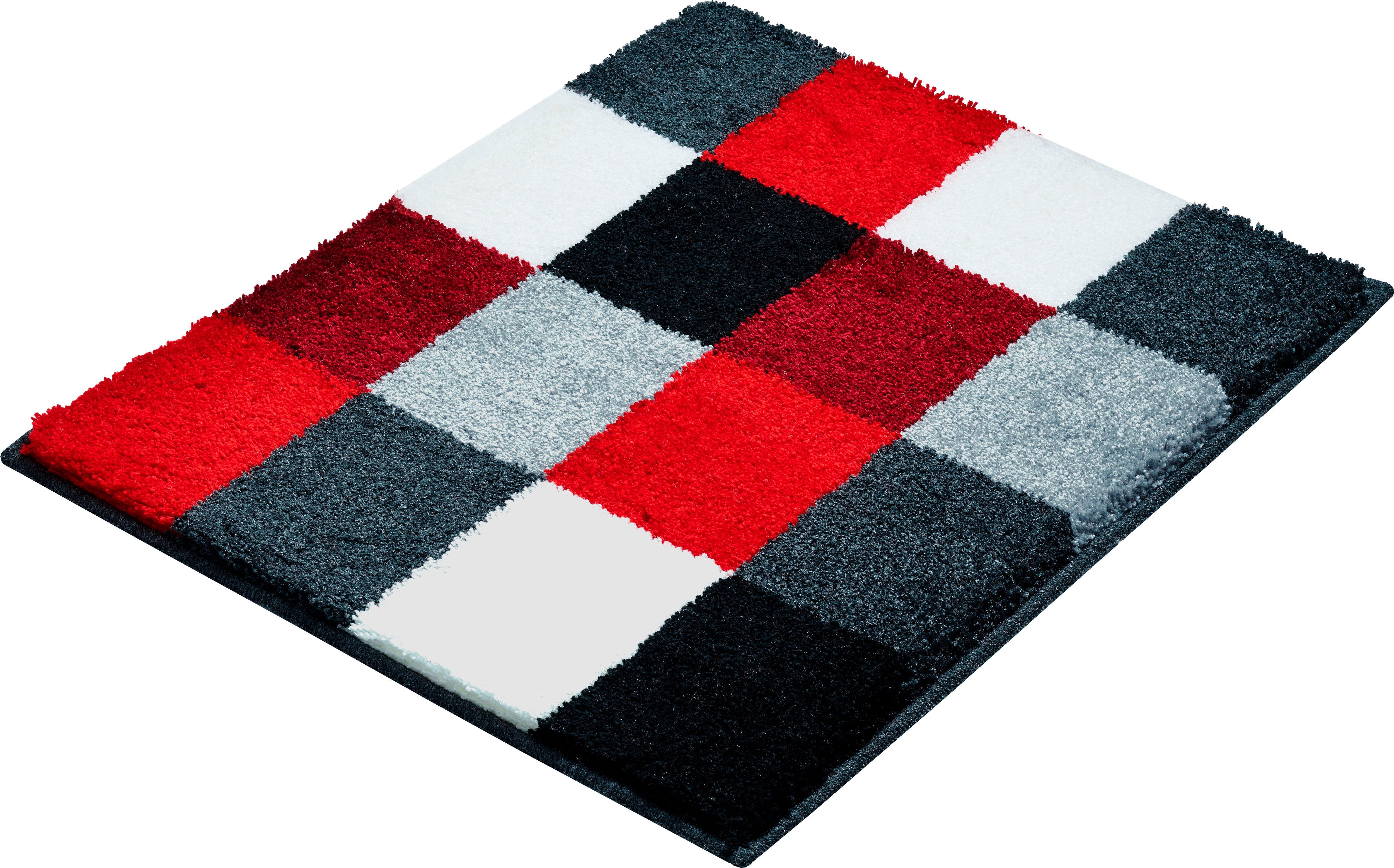 Badematte GRUND, H:20mm, rot, Polyester, Badematten, "BONA", rutschhemmender Rücken, kariert, flauschig, weich