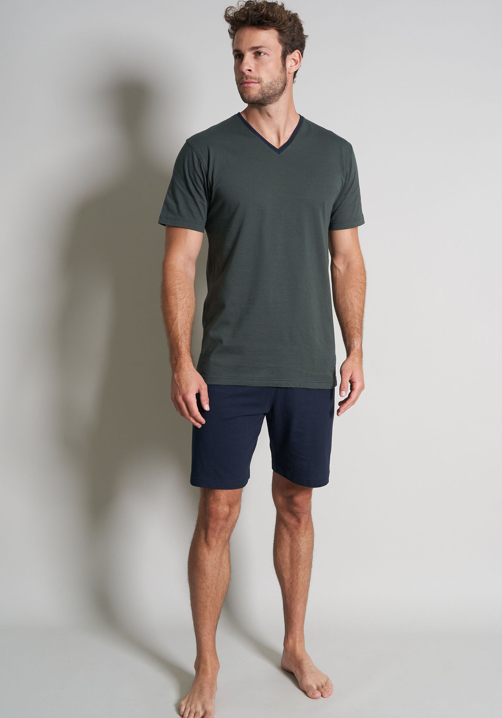 Thumbnail - TOM TAILOR Shorty "Nevada", (2 tlg.), Streifendesign, Kurzarm, V-Ausschnitt, kurze Hose