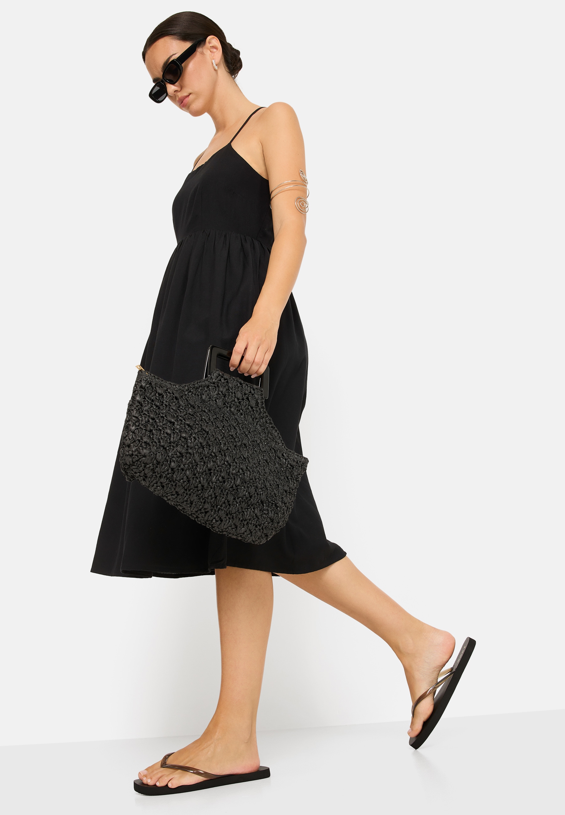LSCN by LASCANA Midikleid Ohne Taschen mit tiefem Rückenausschnitt, Sommerkleid