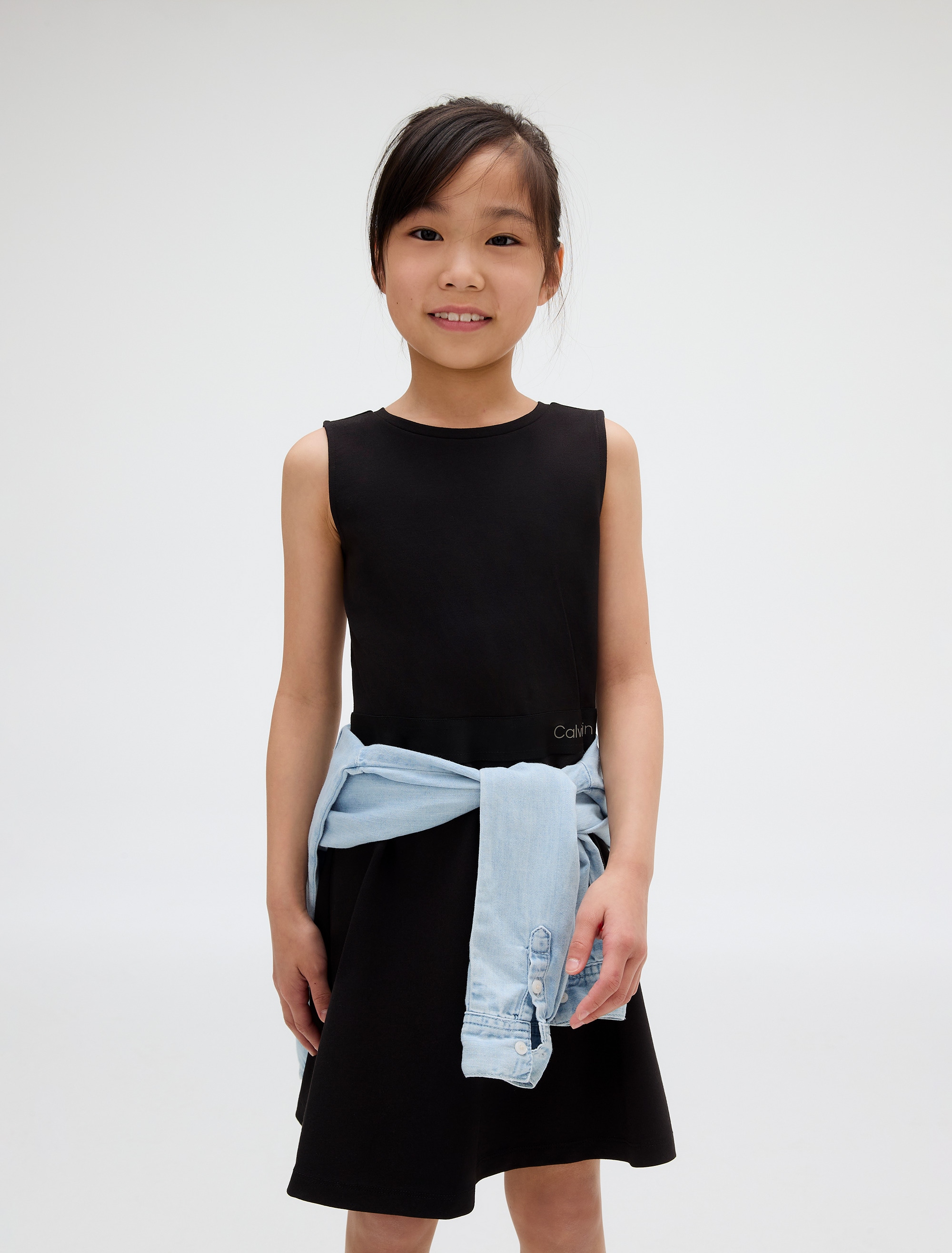 Calvin Klein Jeans Minikleid »FIT FLARE SLEEVELESS PUNTO DRESS«, Logo-Tape-Besatz an der Taille