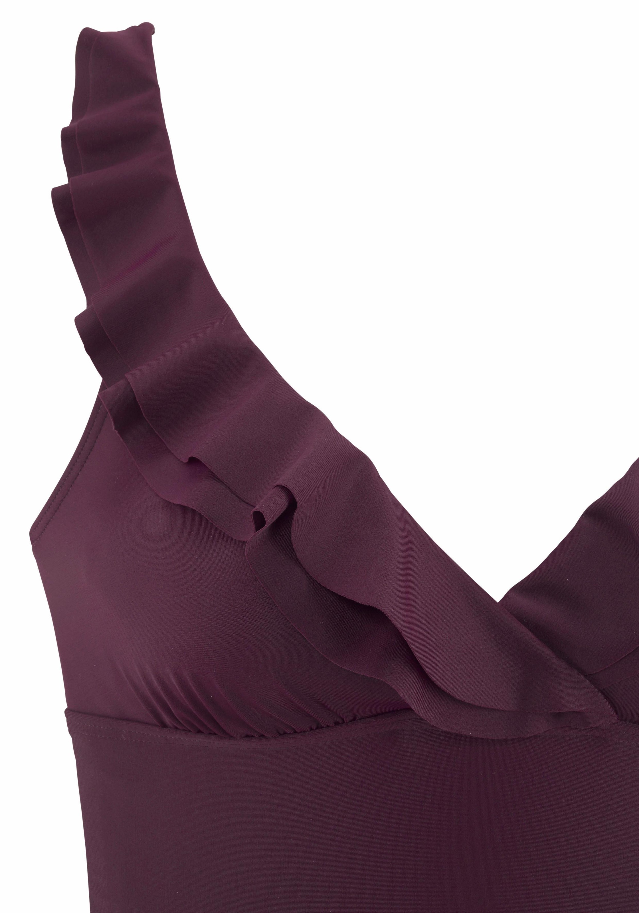 Badeanzug JETTE, Damen, Gr. 38, Cup B, rot (bordeaux), Polyamid, unifarben, Badeanzüge Badeanzug, mit eleganter Rüsche und Shaping-Effekt 3