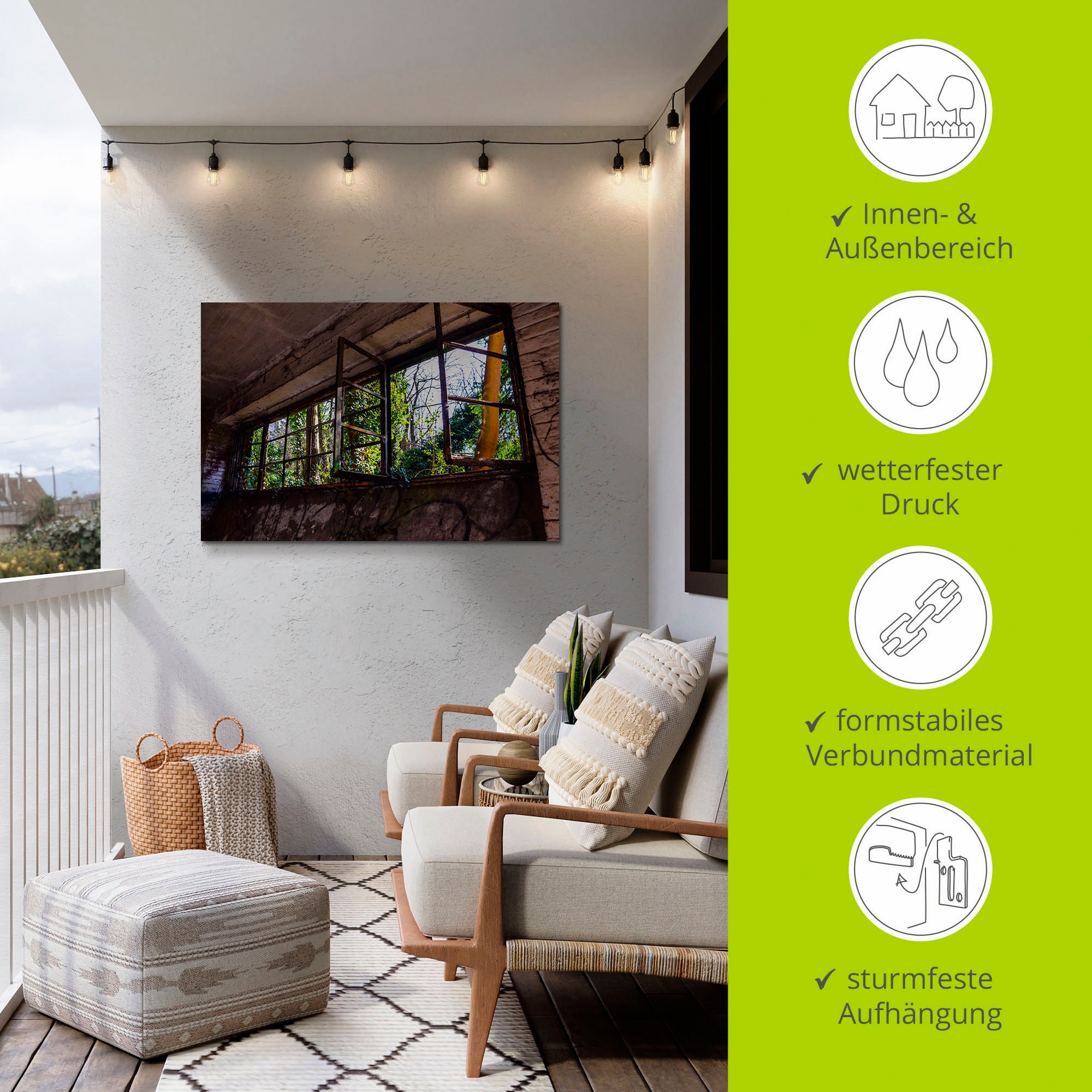 Artland Alu-Dibond-Druck »Blick ins Grüne«, Fenster & Türen, (1 St.), für Innen- und Außenbereich geeignet, Outdoorbild