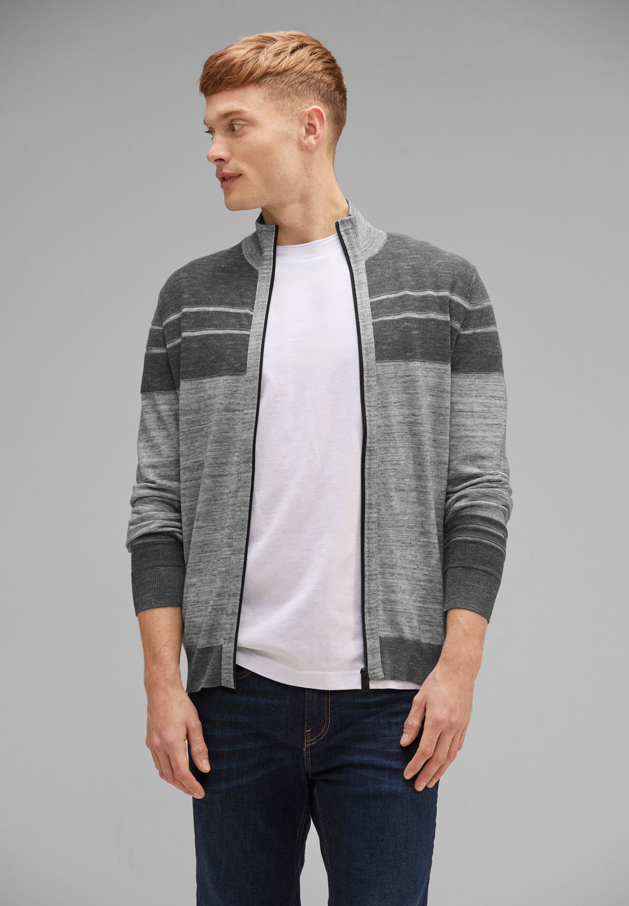 STREET ONE MEN Strickjacke, mit Stehkragen