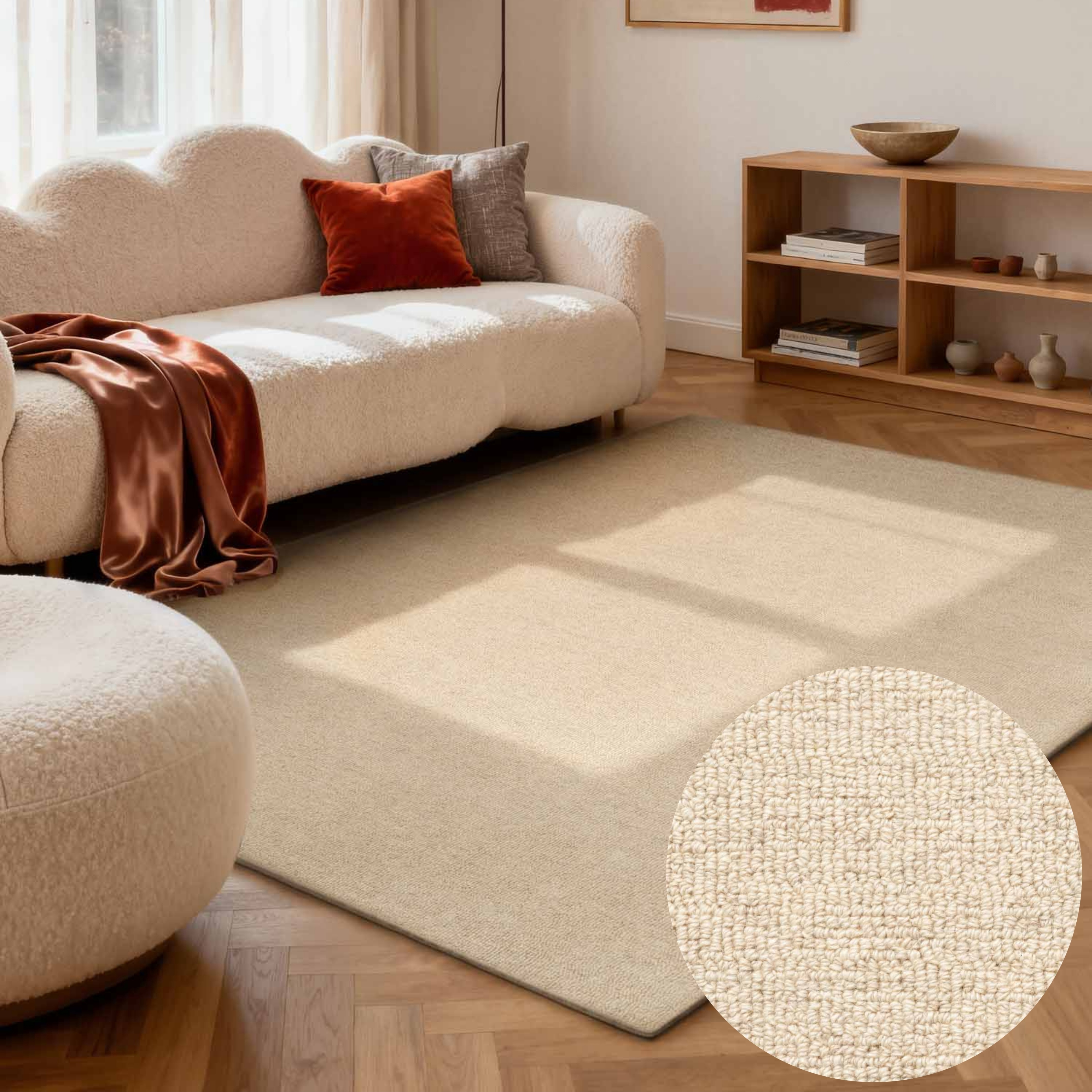Wollteppich ELLE DECORATION "Knots", hellbeige, B:140cm H:13mm L:200cm, Wolle, Teppiche, Handtuft, Wolle, Feines Bouclé, Wohnzimmer, Schlafzimmer, Natur