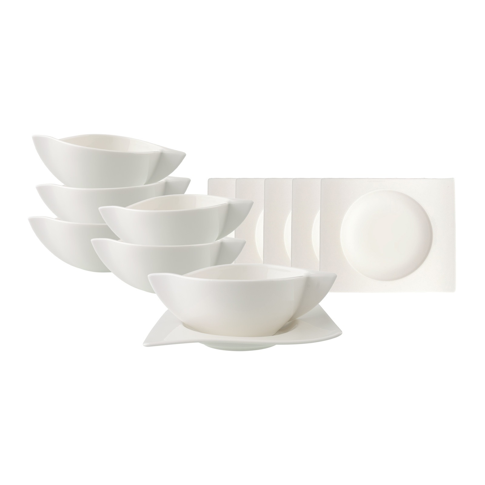 Villeroy & Boch Tasse "Suppentassen mit Untertassen NewWave 450 ml 6er Set weiß" Spülmaschinengeeignet, Mikrowellengeeignet