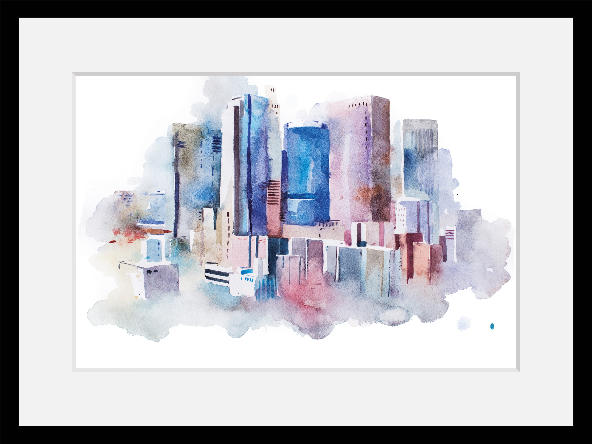 queence Bild "Stadt in Aquarellfarben", Städte-Stadt-Gebäude-Kunst-Himmel, günstig online kaufen