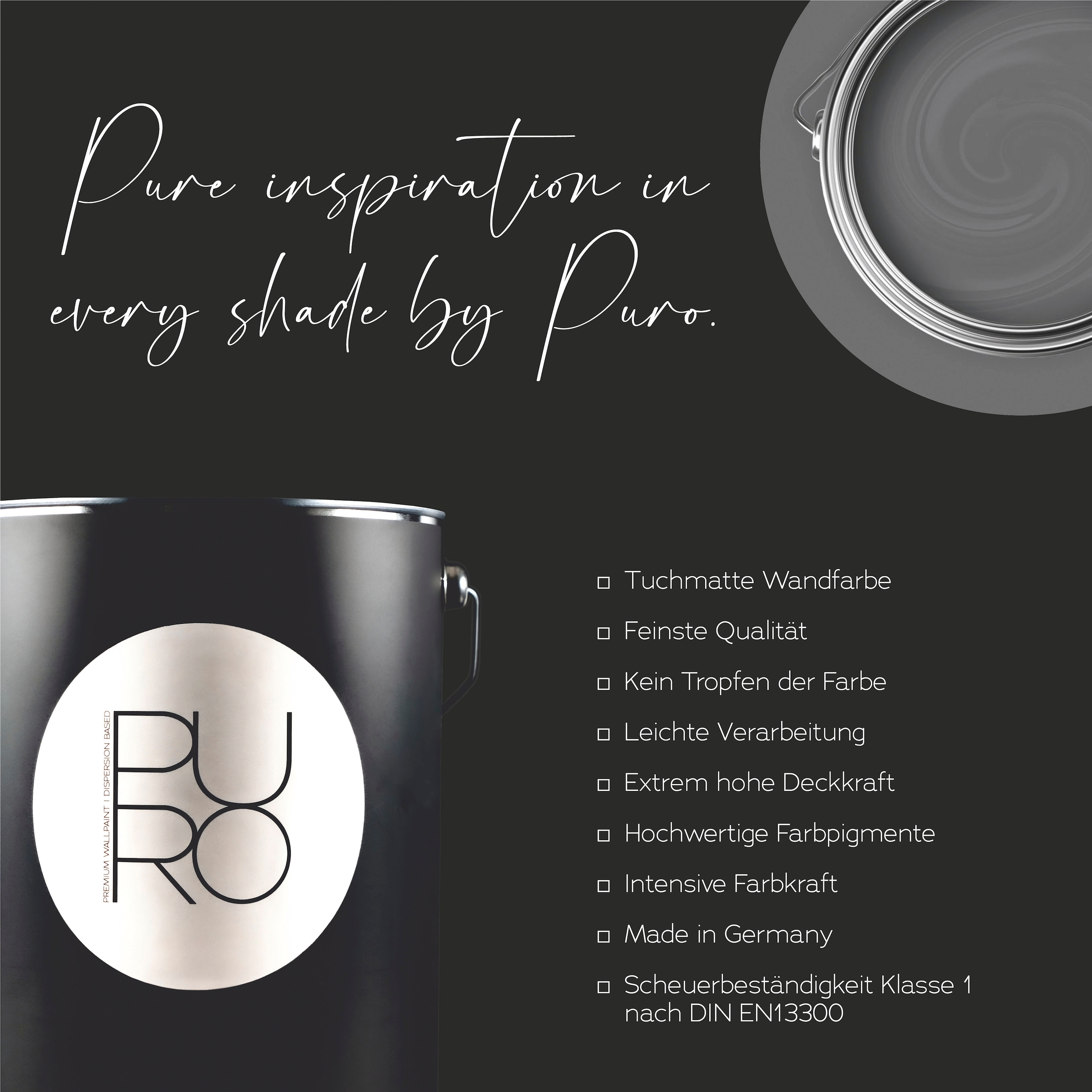 A.S. Création Wandfarbe »Premium Innenwandfarbe PURO Tuchmatt cool grey« ideal für Wohnzimmer, Schlafzimmer, Flur und Küche, Farbwelt Grau