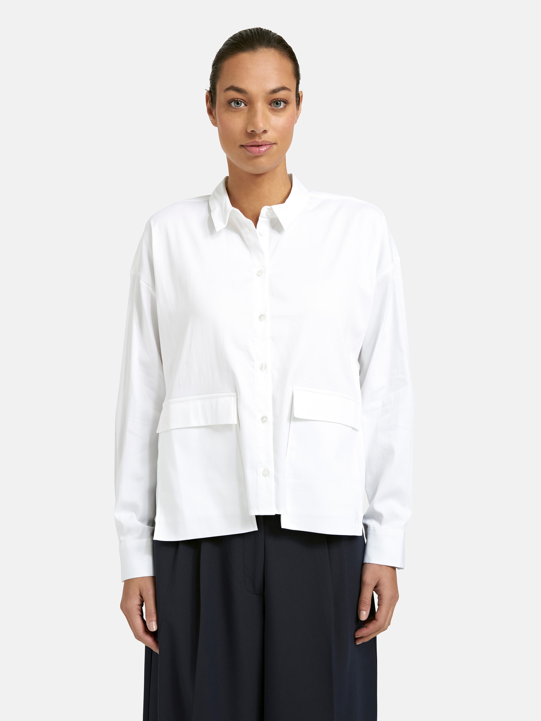 Hemdbluse SMITH & SOUL, Damen, Gr. XXL, weiß, Web, Obermaterial: 70% Baumwolle, 27% Polyester, 3% Elasthan, unifarben, regular fit hüftlang, 2-Knopf-Manschette mit Schlitz, Blusen Hemdbluse, mit Pattentaschen vorn