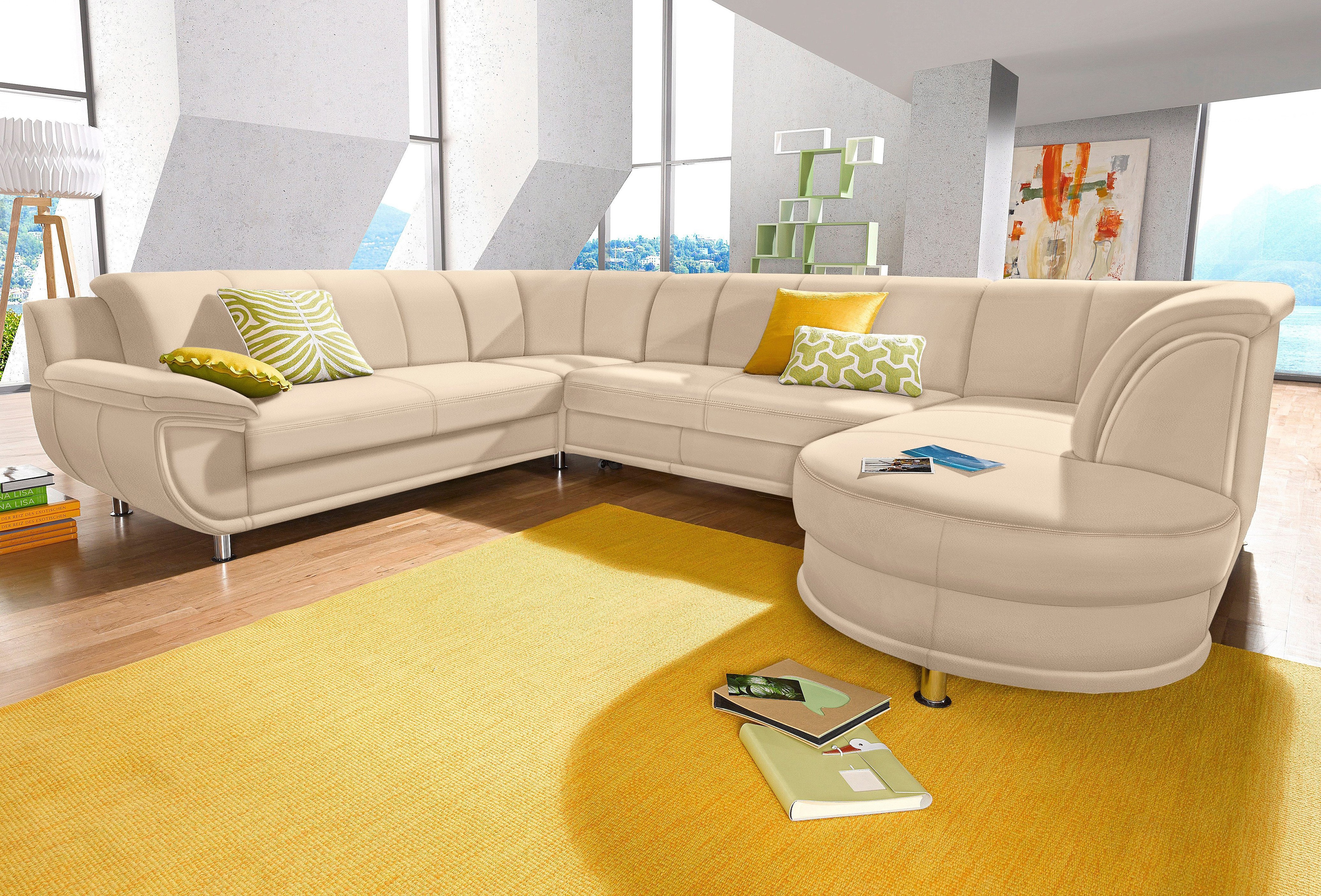 TRENDMANUFAKTUR Wohnlandschaft "Rondo, wahlweine mit Federkern, Breite 320cm, U-Form" mit Schaumstoffpolsterung, mit Bettfunktion