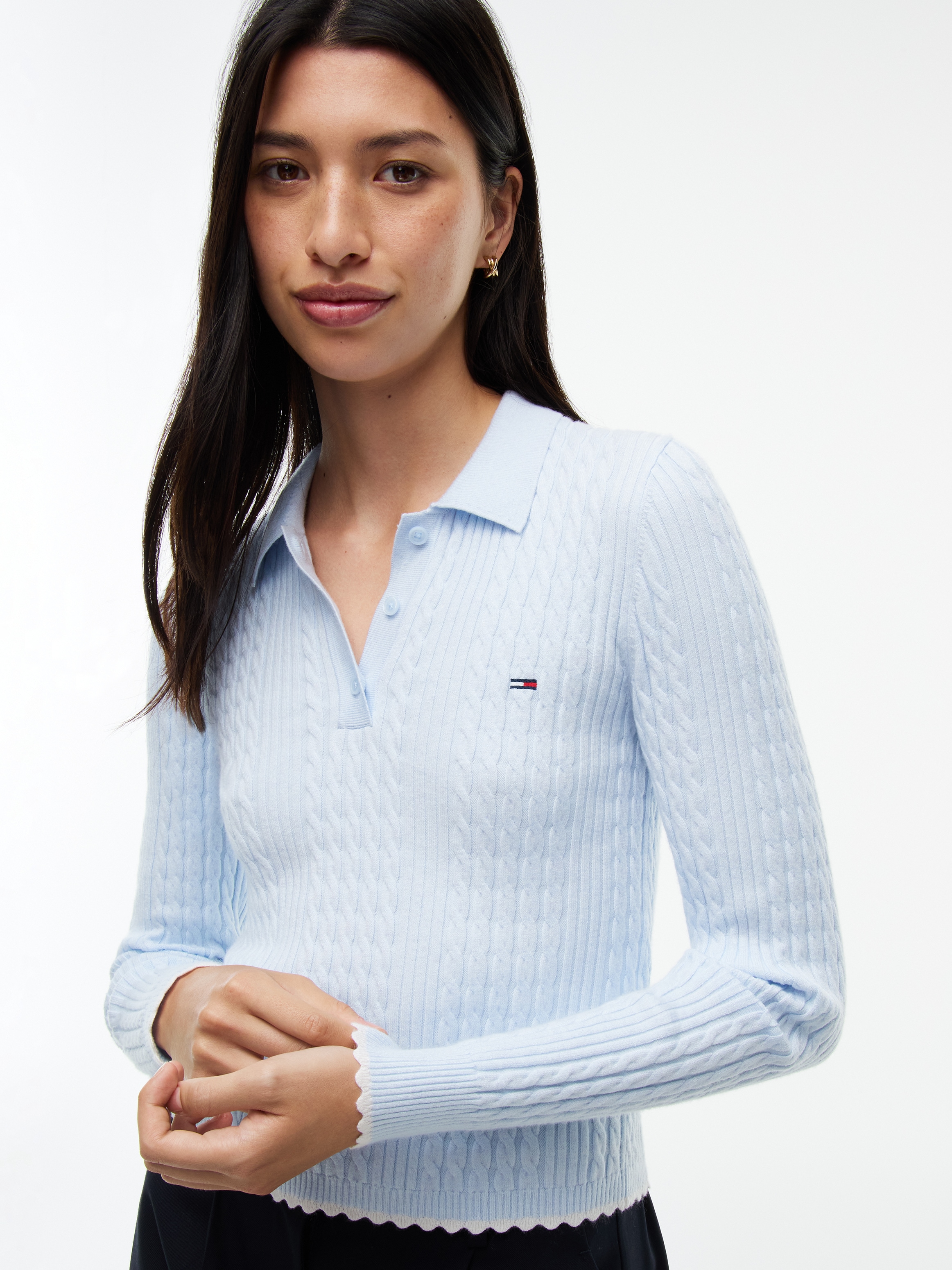 Tommy Jeans Polokragenpullover »TJW MICRO CABLE POLO SWEATER EXT« Viskosemischung, mit Zopfmuster