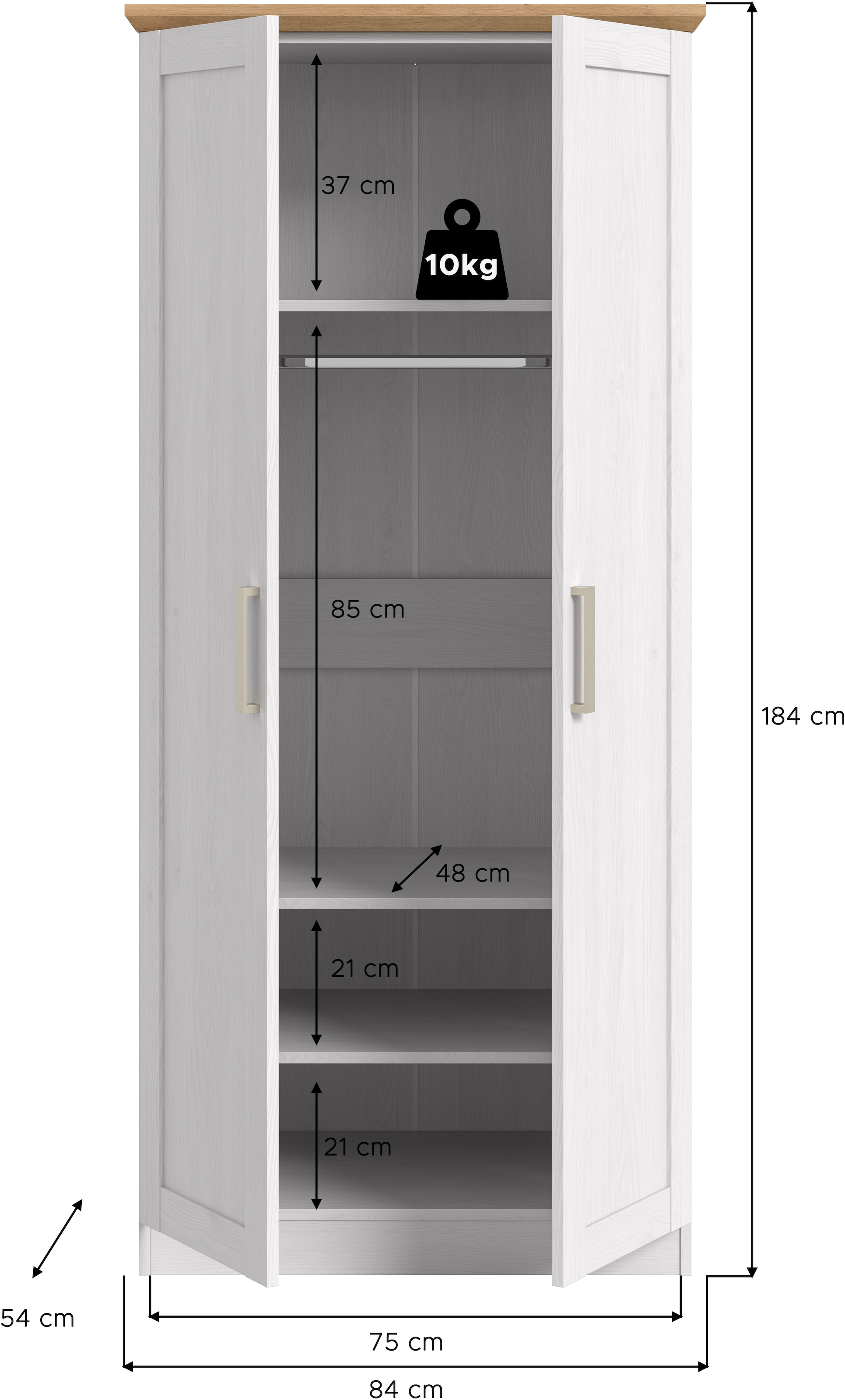 Home affaire Kleiderschrank »FLORENZ, Kleiderschrank inkl. 1 Kleiderstange« 1 Stk. tlg. Kleiderschrank, Drehtürenschrank, Graderobenschrank, Mehrzweckschrabnk