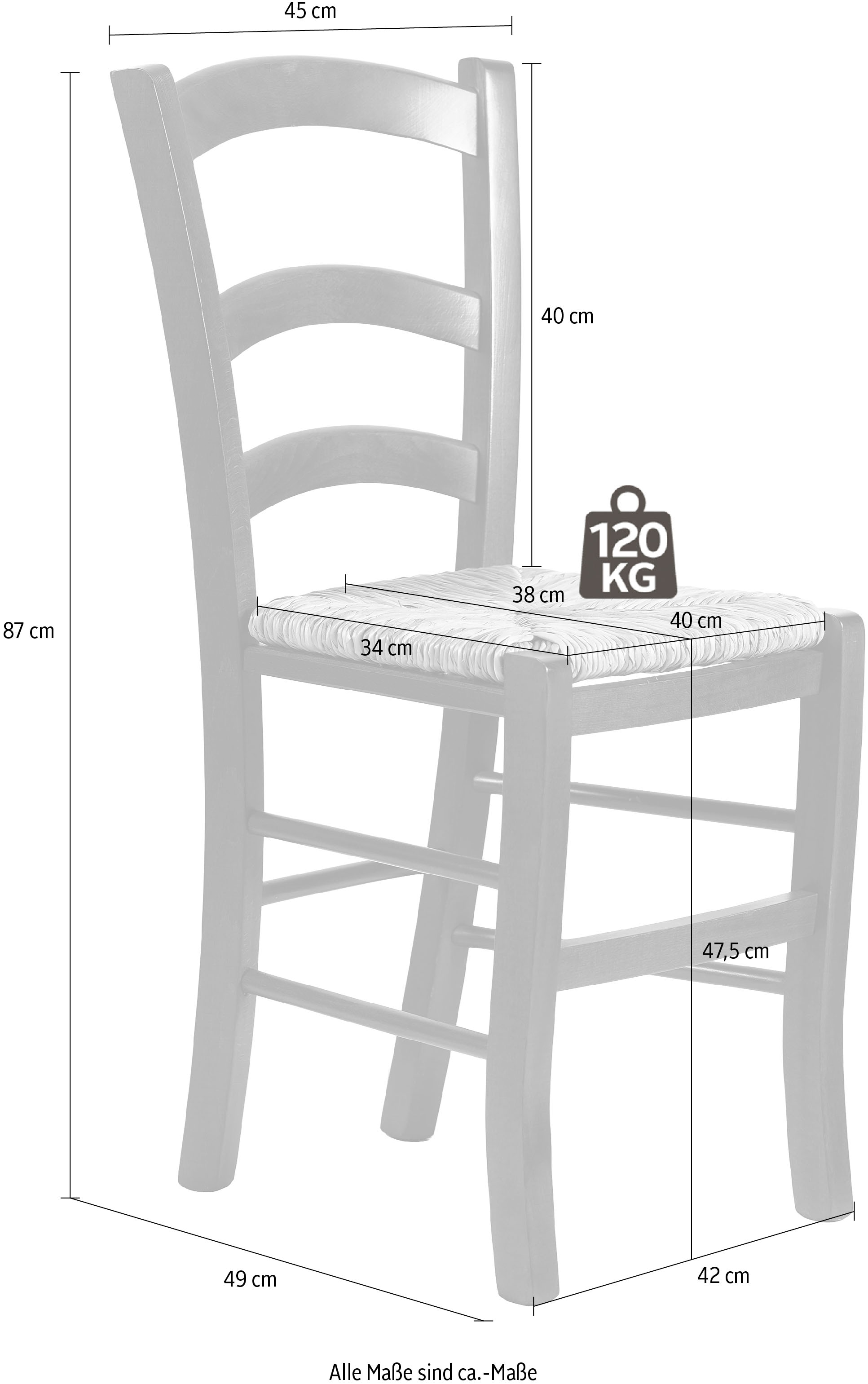 Home affaire Esszimmerstuhl »Super Paesana«, (Set), 2 St., aus Massivholz Buche mit Sitz aus Grasgeflecht