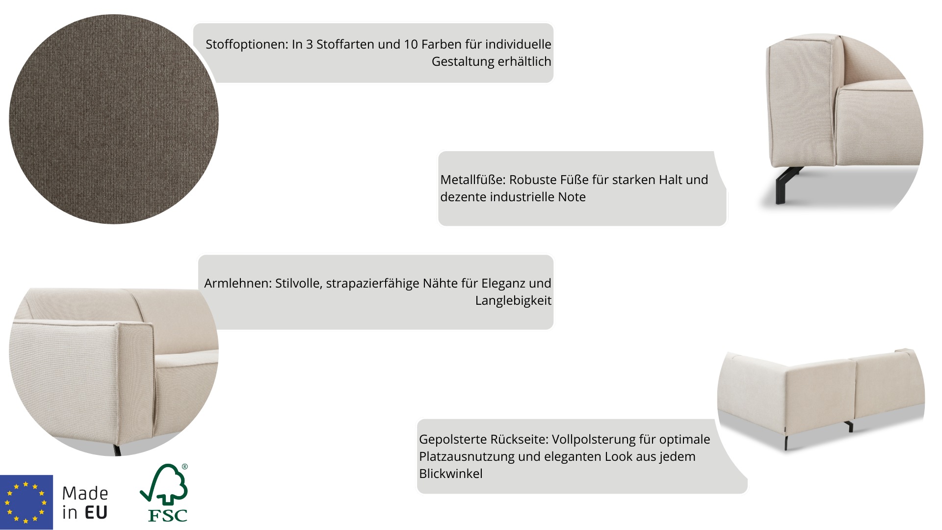 Thumbnail - Home affaire Ecksofa "Lorcan, Breite 275 cm, weiches Sitzgefühl" mit schwarzen Metallfüßen, Lederoptik und in weichem St...