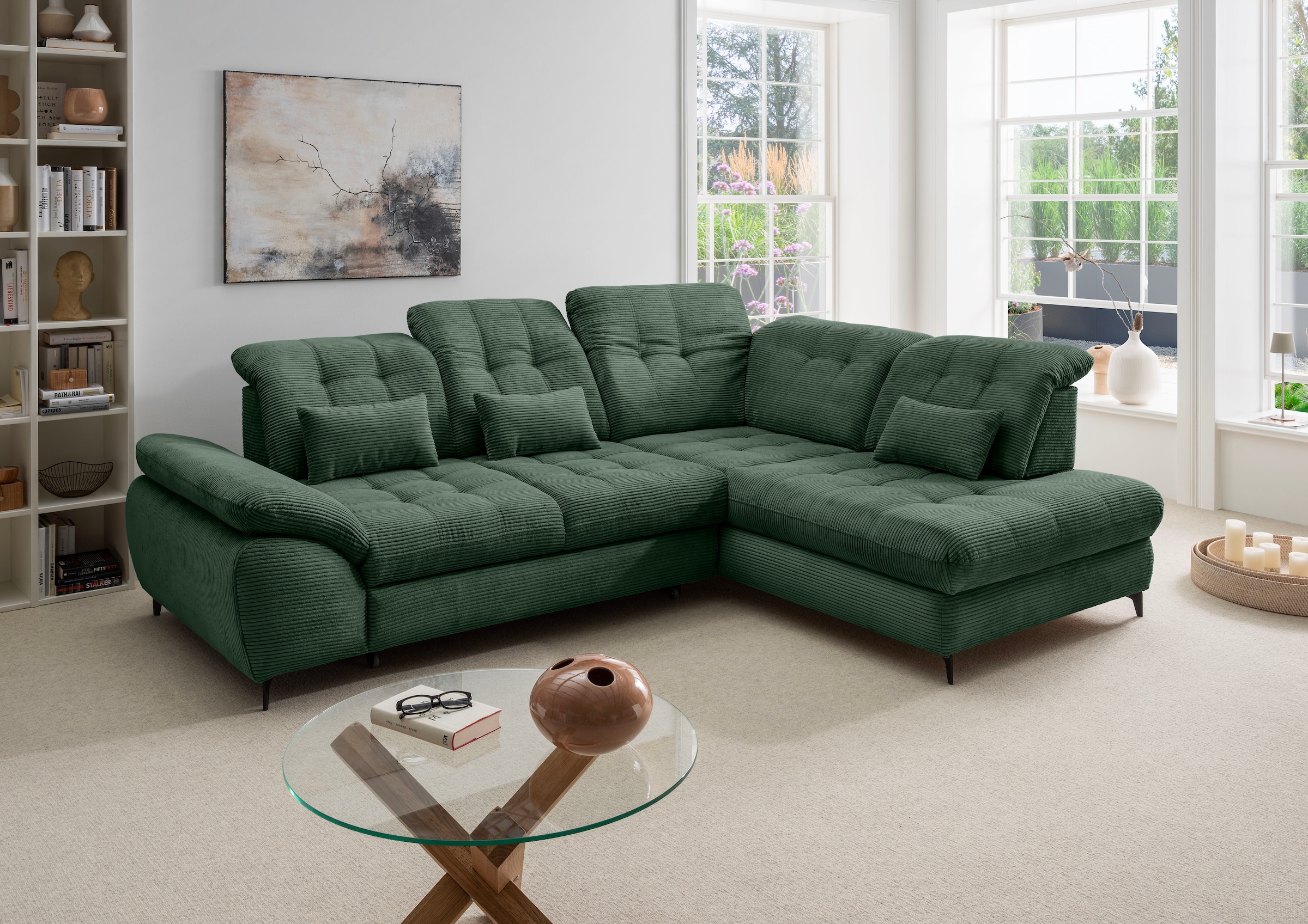 OTTO home Ecksofa "Delphino modern & bequem, Multifunktionen: Bettfunktion, 288cm" zwei verschiedene Fußfarben wählbar