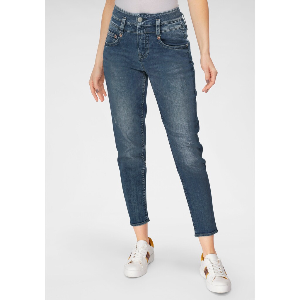 Damenmode Jeans Herrlicher Röhrenjeans »PITCH HIGH CONIC RECYCLED DENIM«, High Waisted dark-blue-used