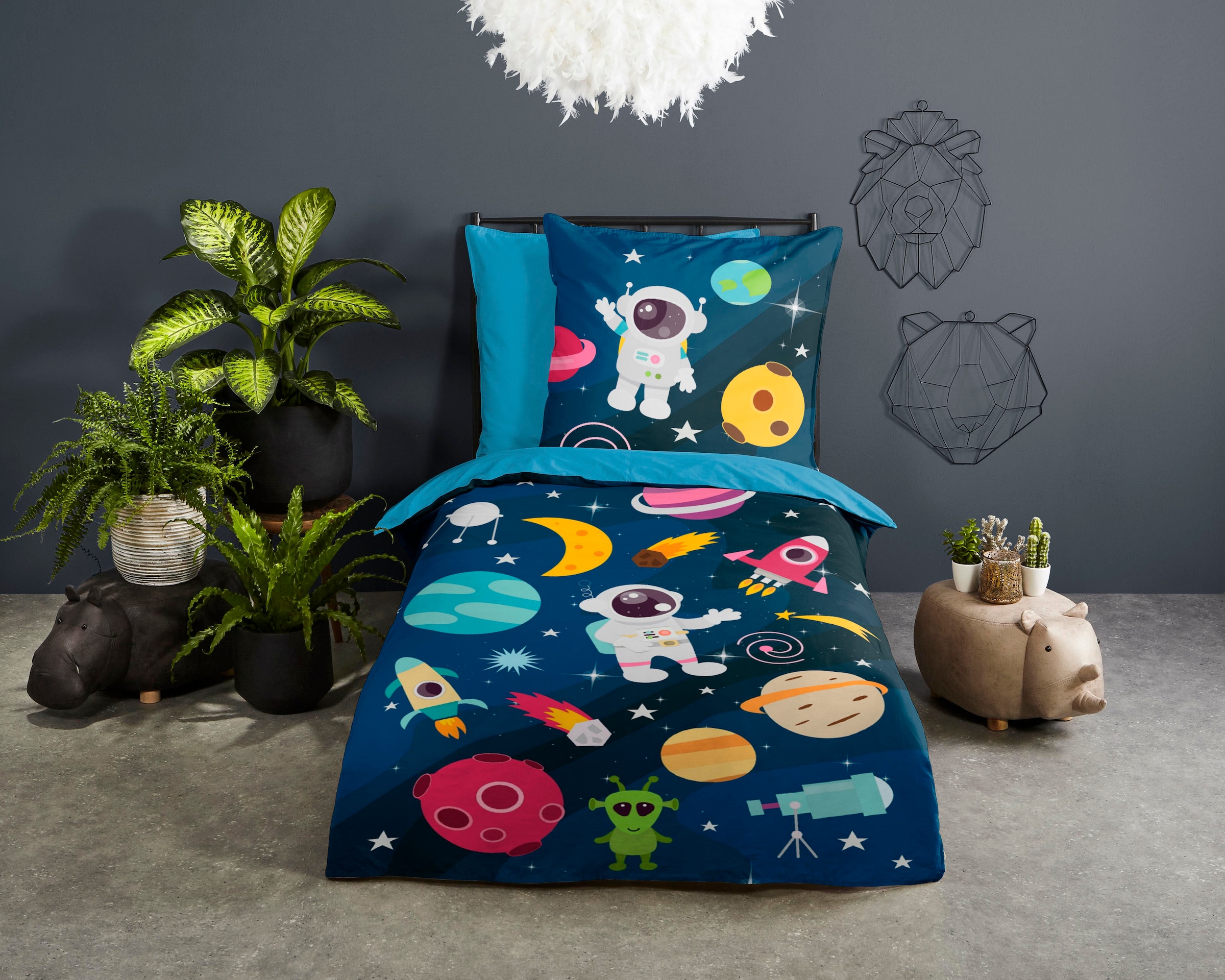 PURE luxury collection Kinderbettwäsche »Planets«, (2 tlg.), Trocknet schnell