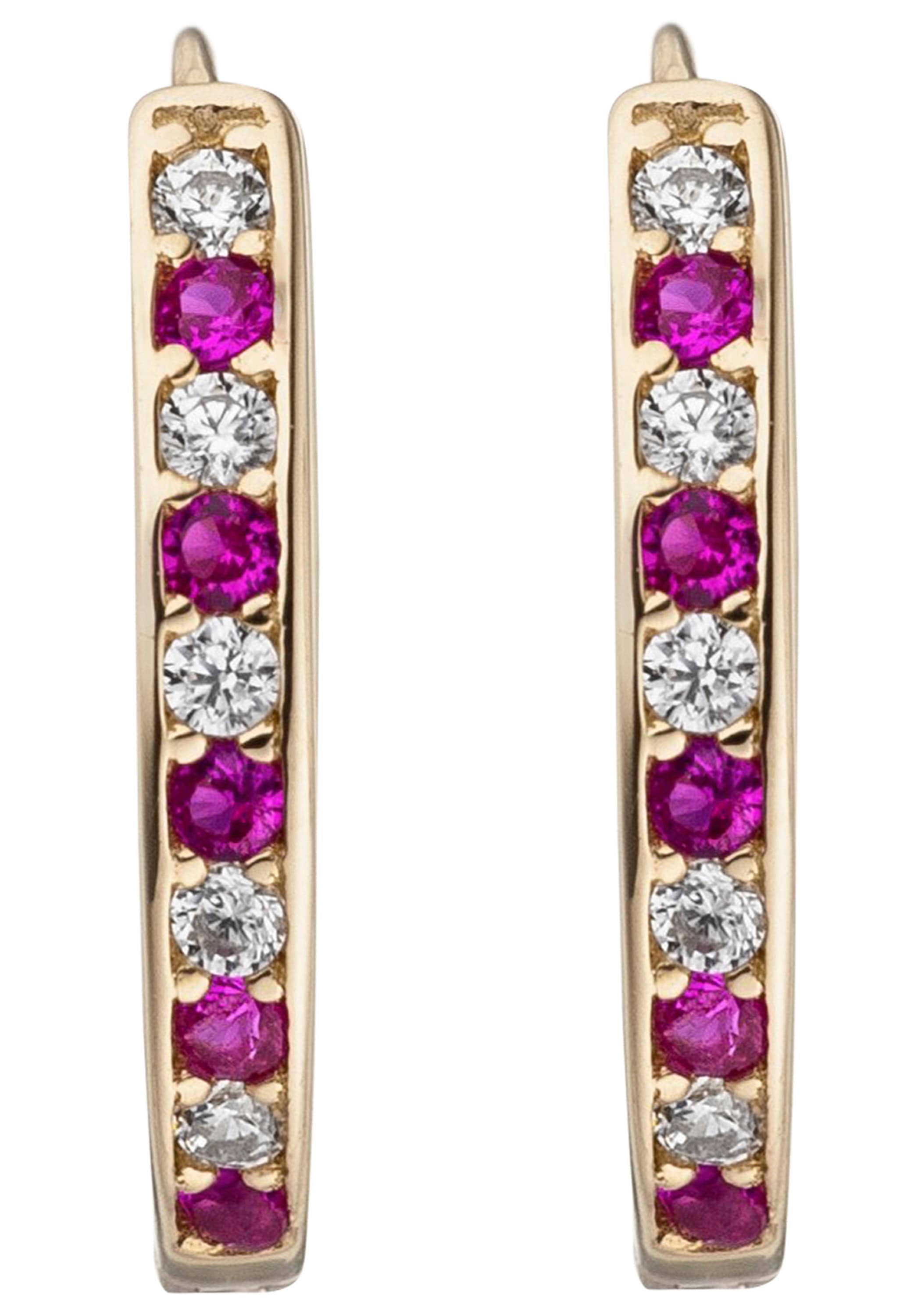 JOBO Paar Creolen »Ohrringe mit 20 Zirkonia rot weiß« 333 Gold