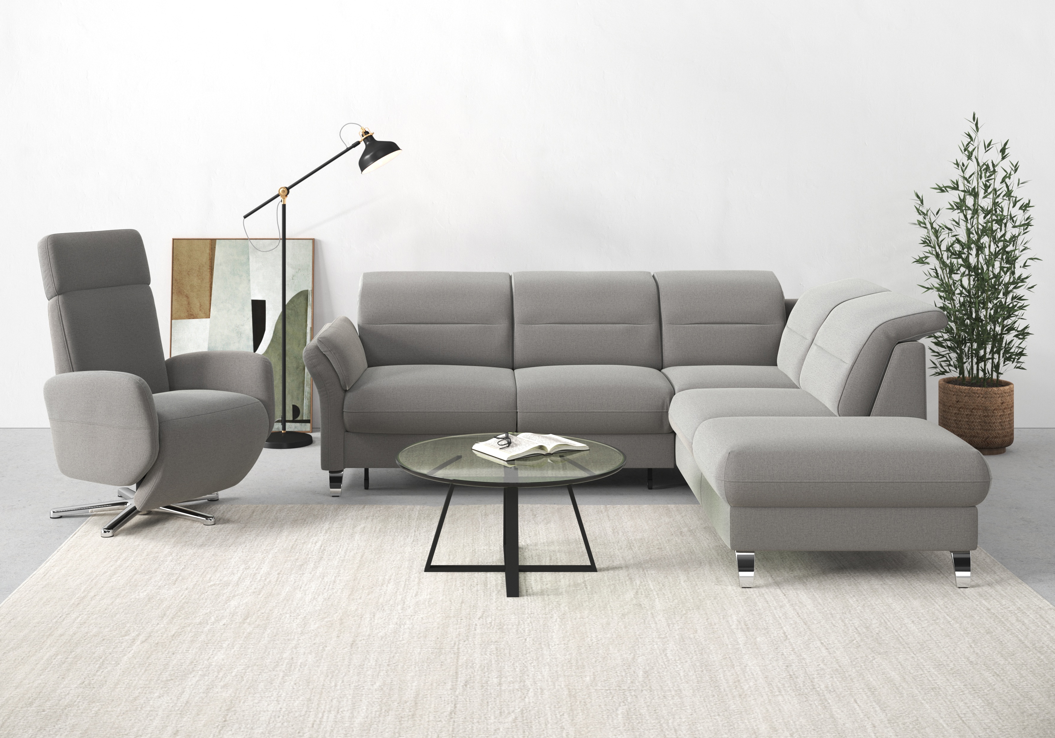 sit&more Ecksofa "Grenoble L-Form mit Federkern" wahlweise mit Schlaffunktion, Bettkasten, Arm- und Kopfteilverstellung