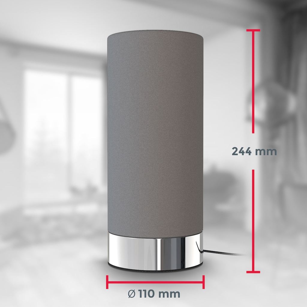 B.K.Licht Tischleuchte »BK_TL1437 Stoff-Tischlampe, Grau, Touchfunktion, 3-fach dimmbar, E14«, 1 flammig-flammig