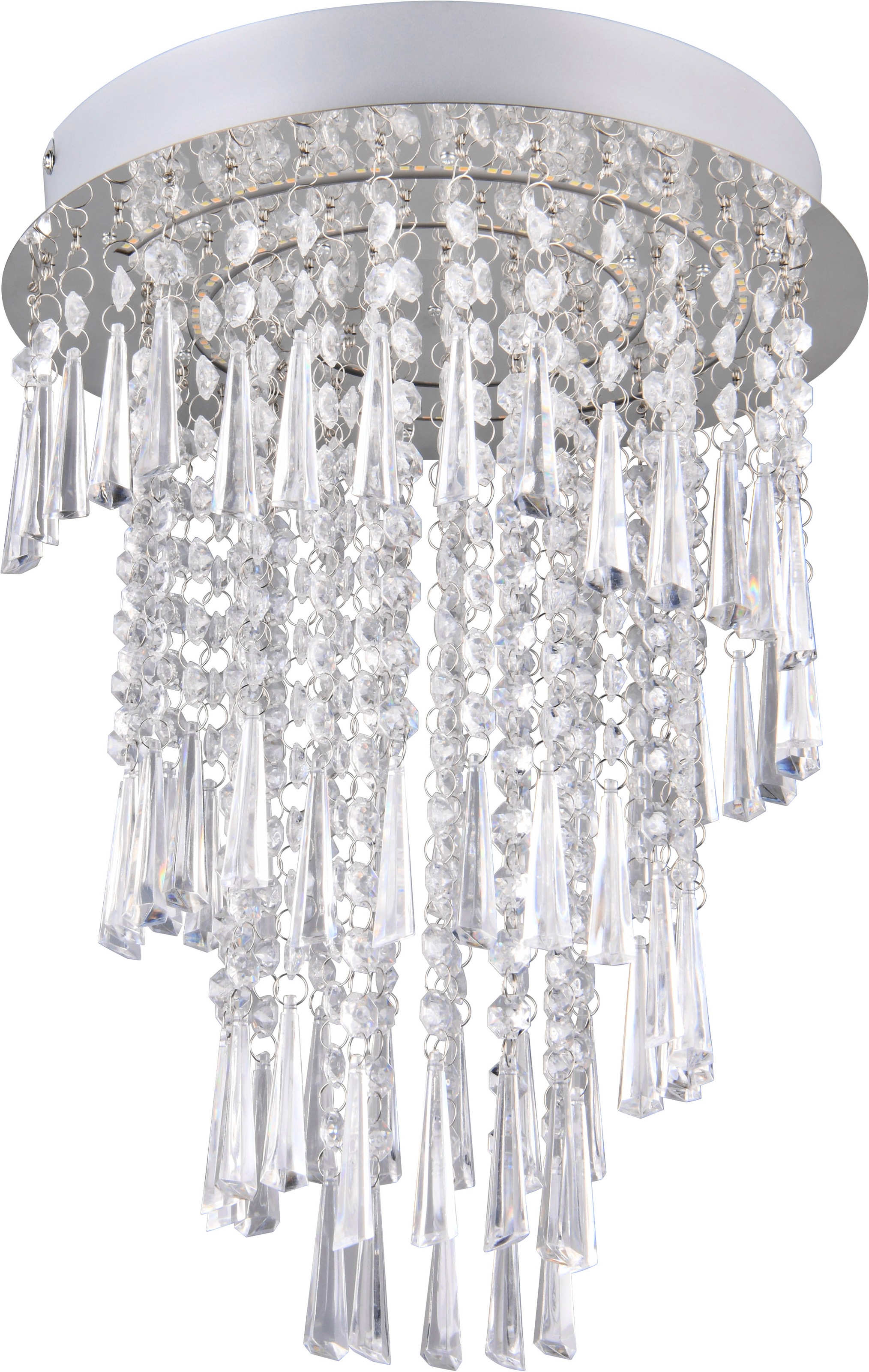 REALITY Leuchten LED Deckenleuchte »POMP, LED Deckenlampe 18W 2400 Lumen CCT 2700-6500K Ø 30cm H.40cm« LED-Board 1 Stk. Farbwechsler | warmweiß - kaltweiß chromfarbige Deckenleuchte mit glitzerndem Acryl Behang, Fernbedienung