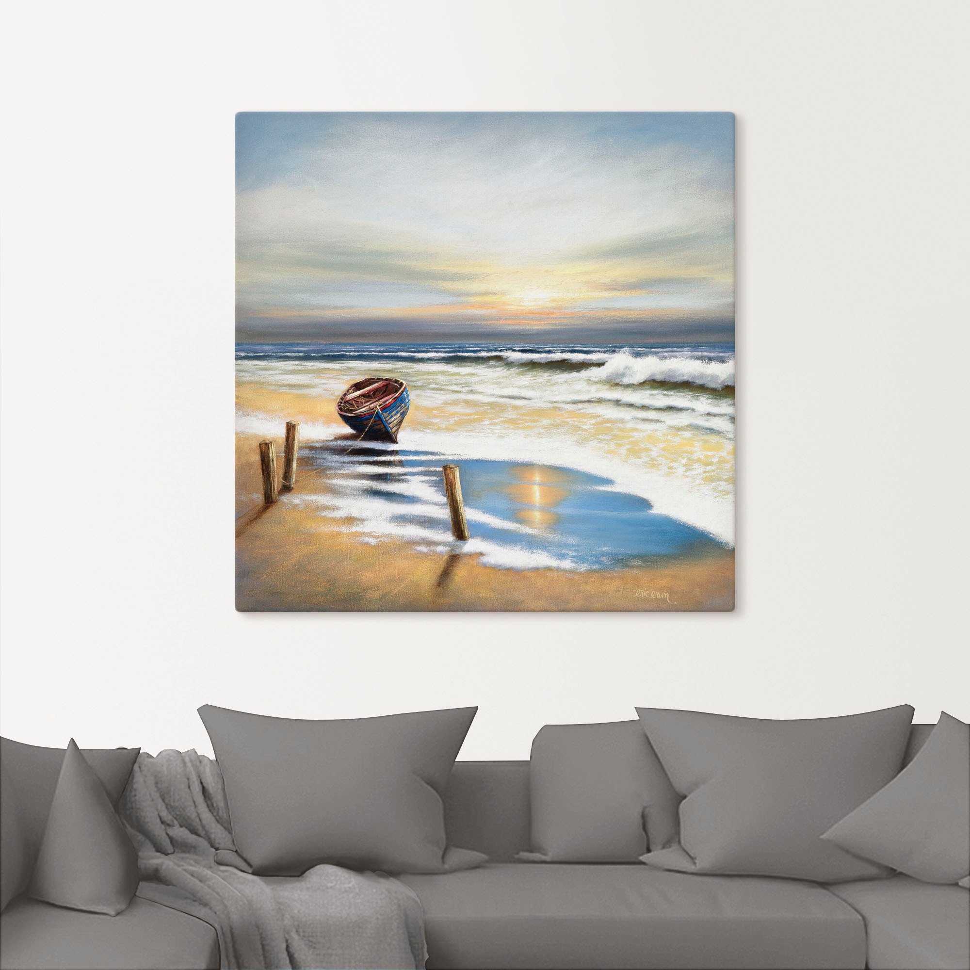 Artland Wandbild »Boot an der Küste«, Strand, (1 St.), als Leinwandbild, Wandaufkleber in verschied. Größen