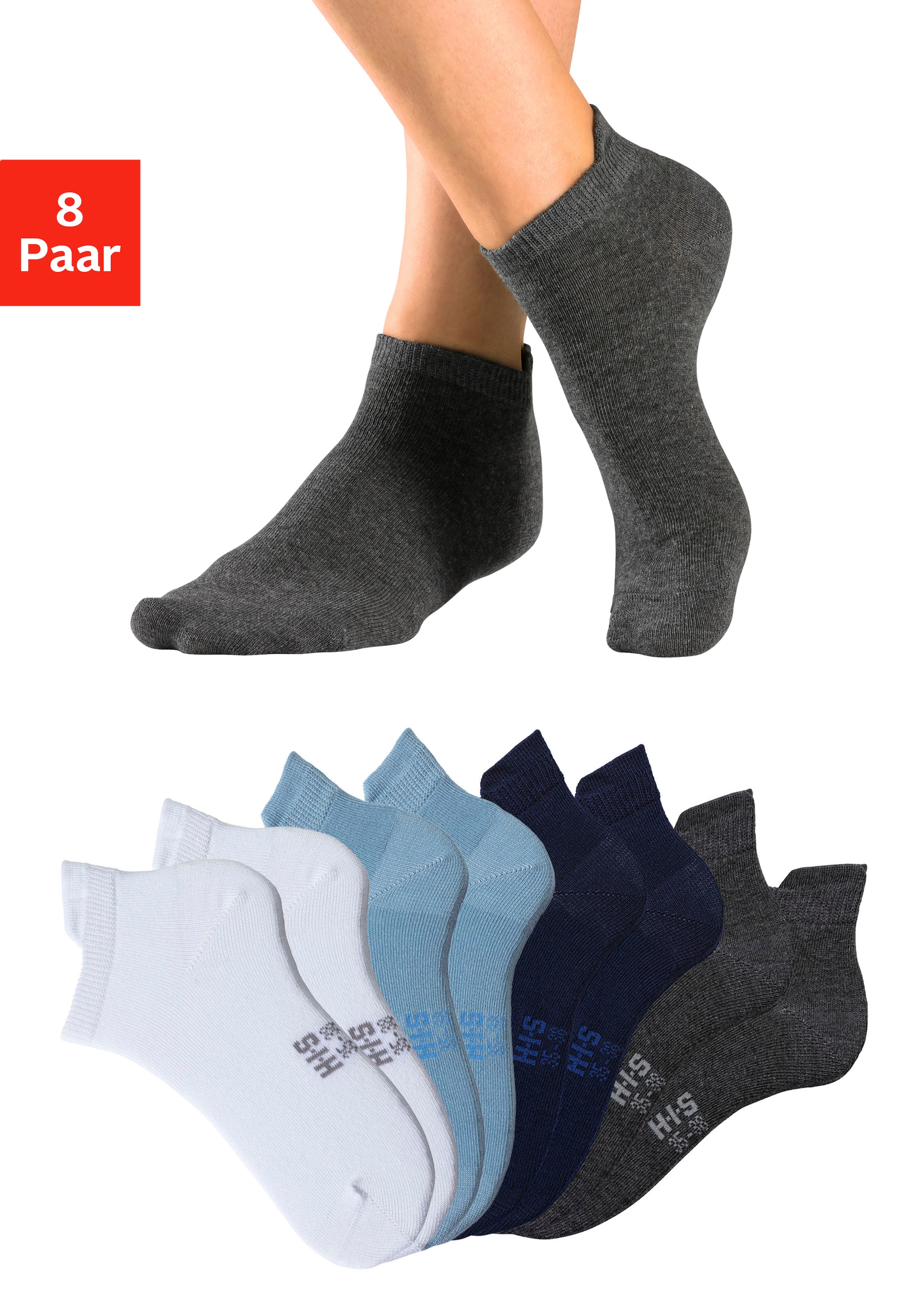 H.I.S Sneakersocken, (Packung, 8 Paar), mit verlängertem Bündchen hinten günstig online kaufen