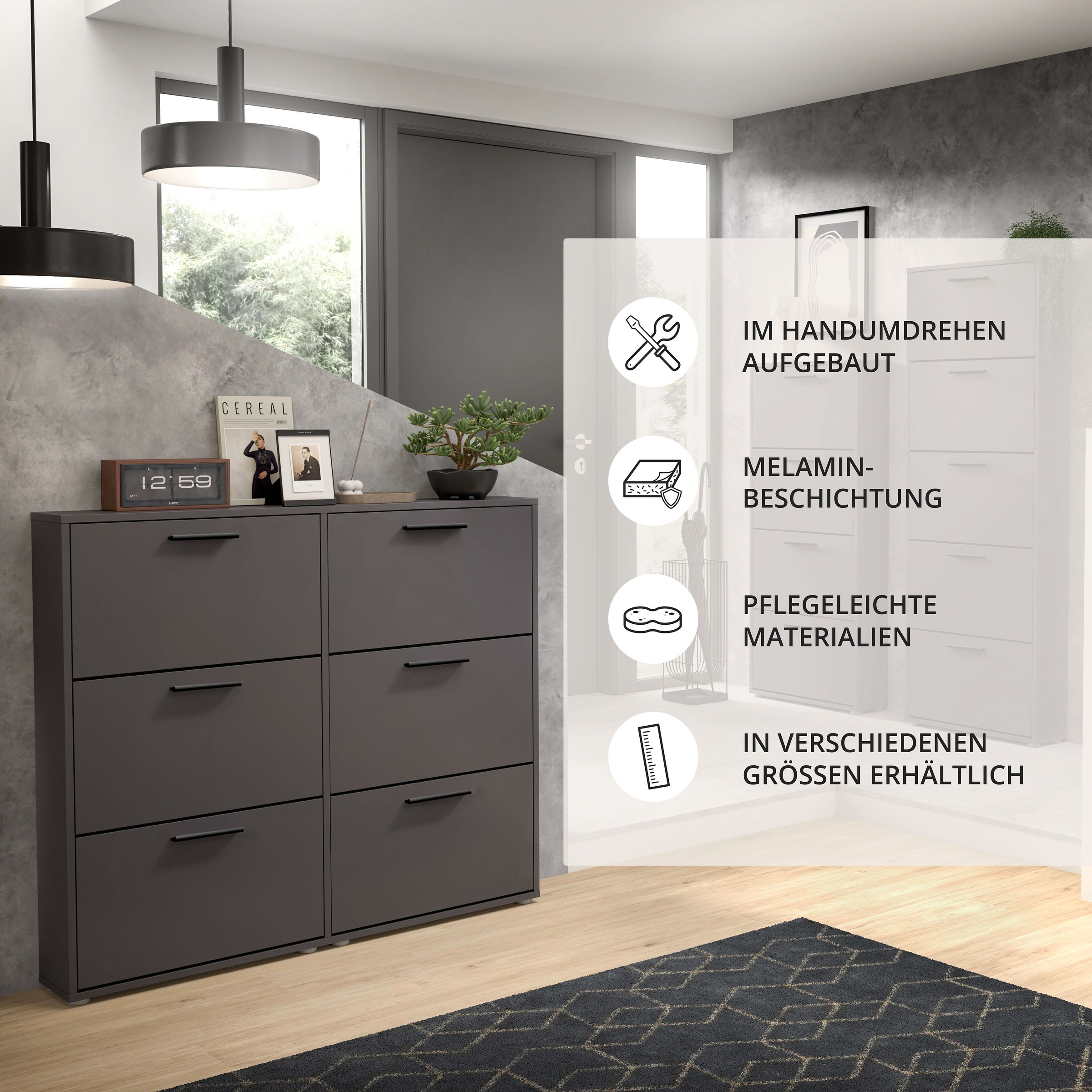 Thumbnail - HBZ Schuhkipper "Sam Schuhkipper, Schuhschrank BxHxT 116x103x17 cm" 1 Stk. tlg. mit 6 Klappen