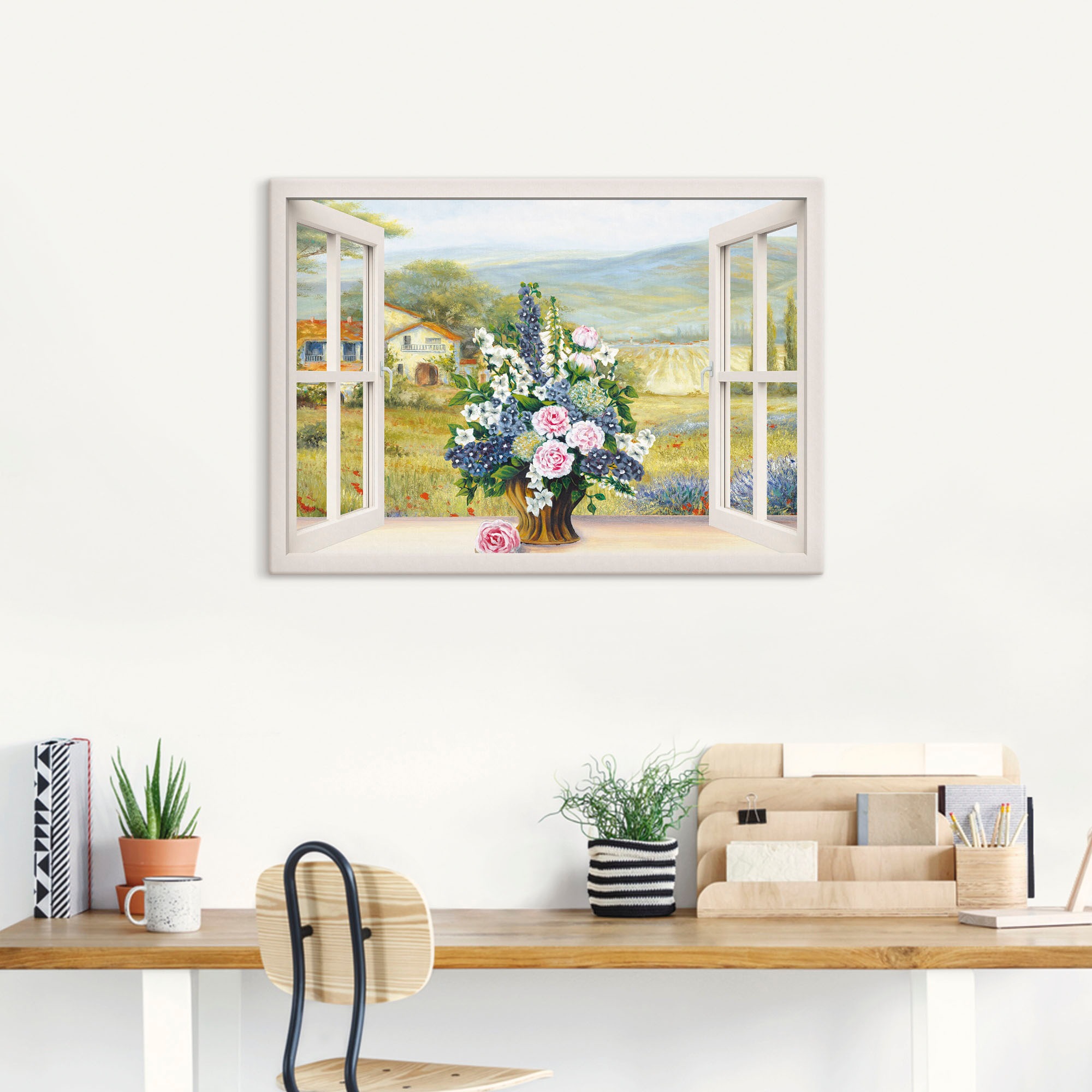 Artland Leinwandbild "Blumenbouquet am weißen Fenster" Arrangements 1 Stk. günstig online kaufen