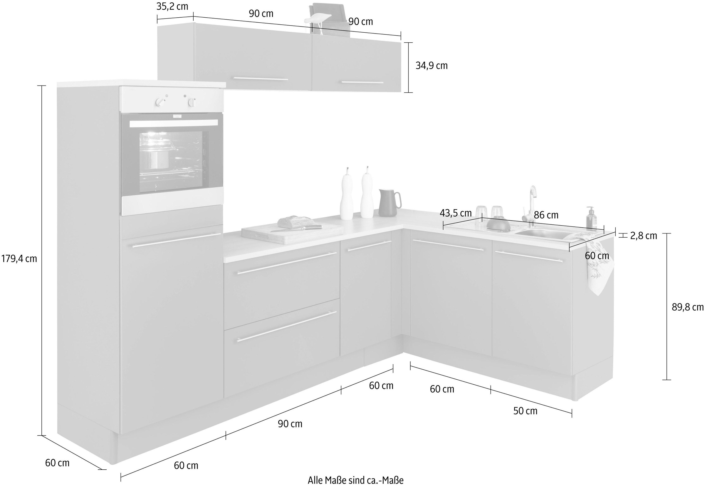 OPTIFIT Winkelküche »Bern«, Stellbreite 265x175 cm, wahlweise mit E-Geräten