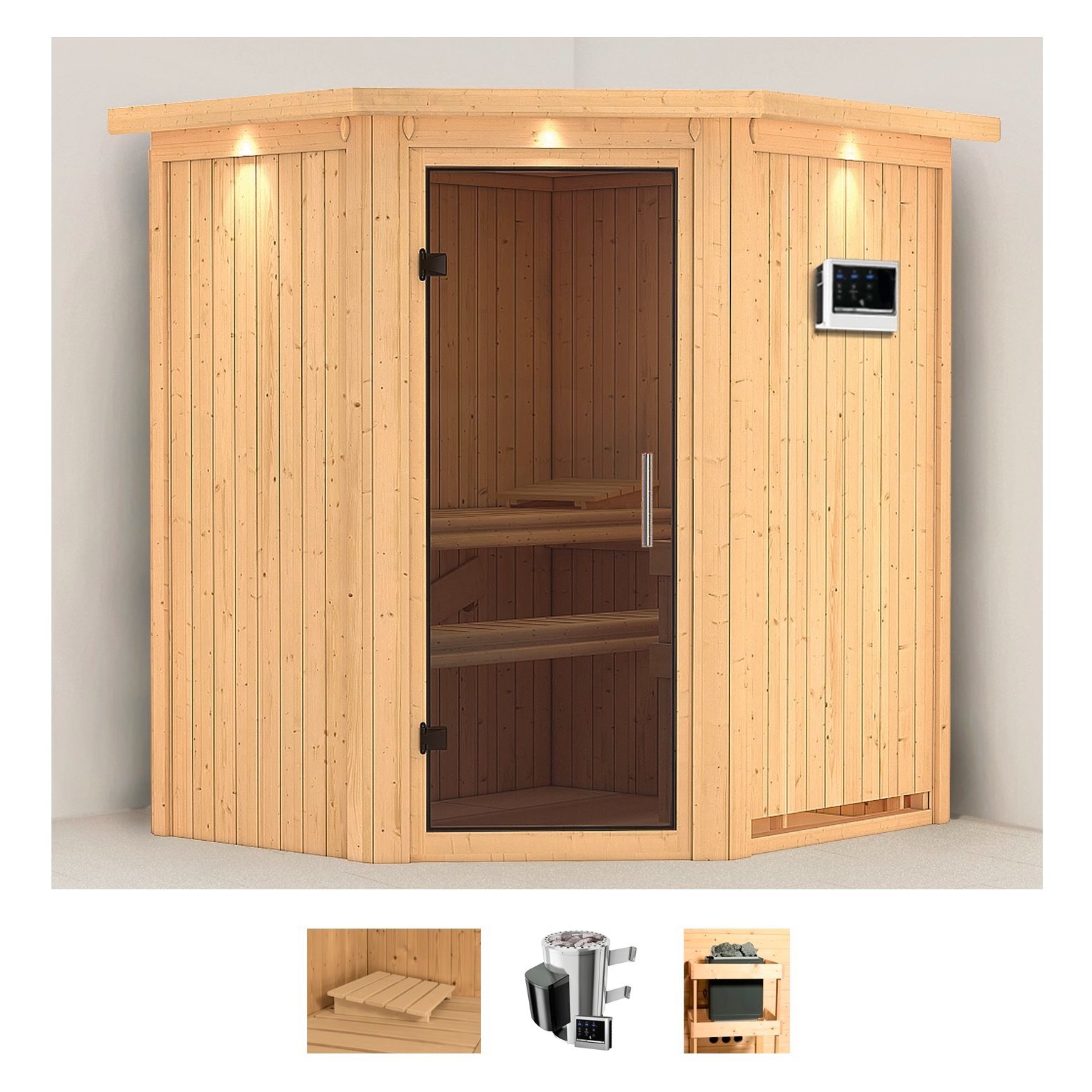 Karibu Sauna "Tomke" Set, Ofen 3,6 kW externe Strg.easy