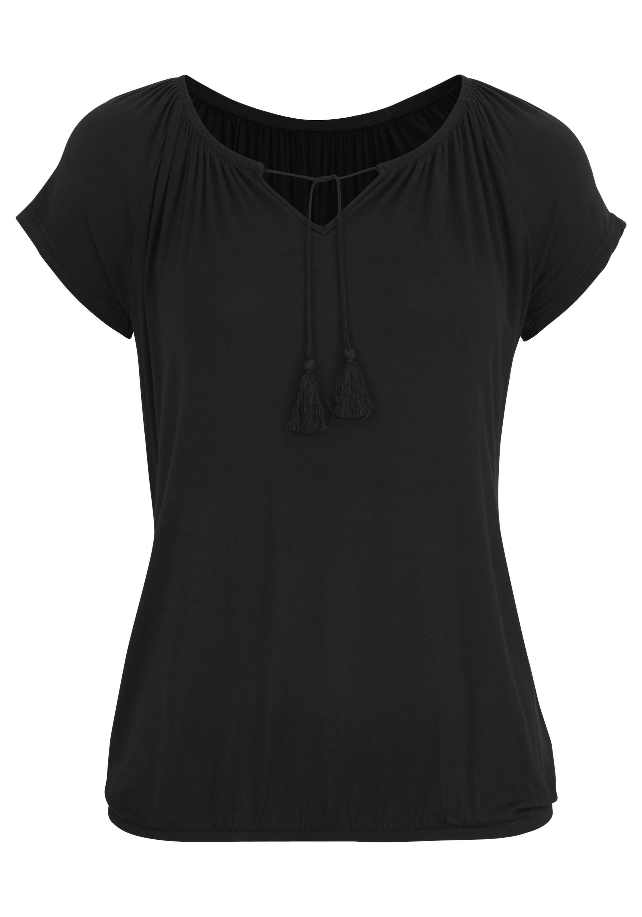 Vivance Kurzarmshirt »mit leicht gerafftem Ausschnitt«, (2er-Pack), aus weichem Viskose-Stretch