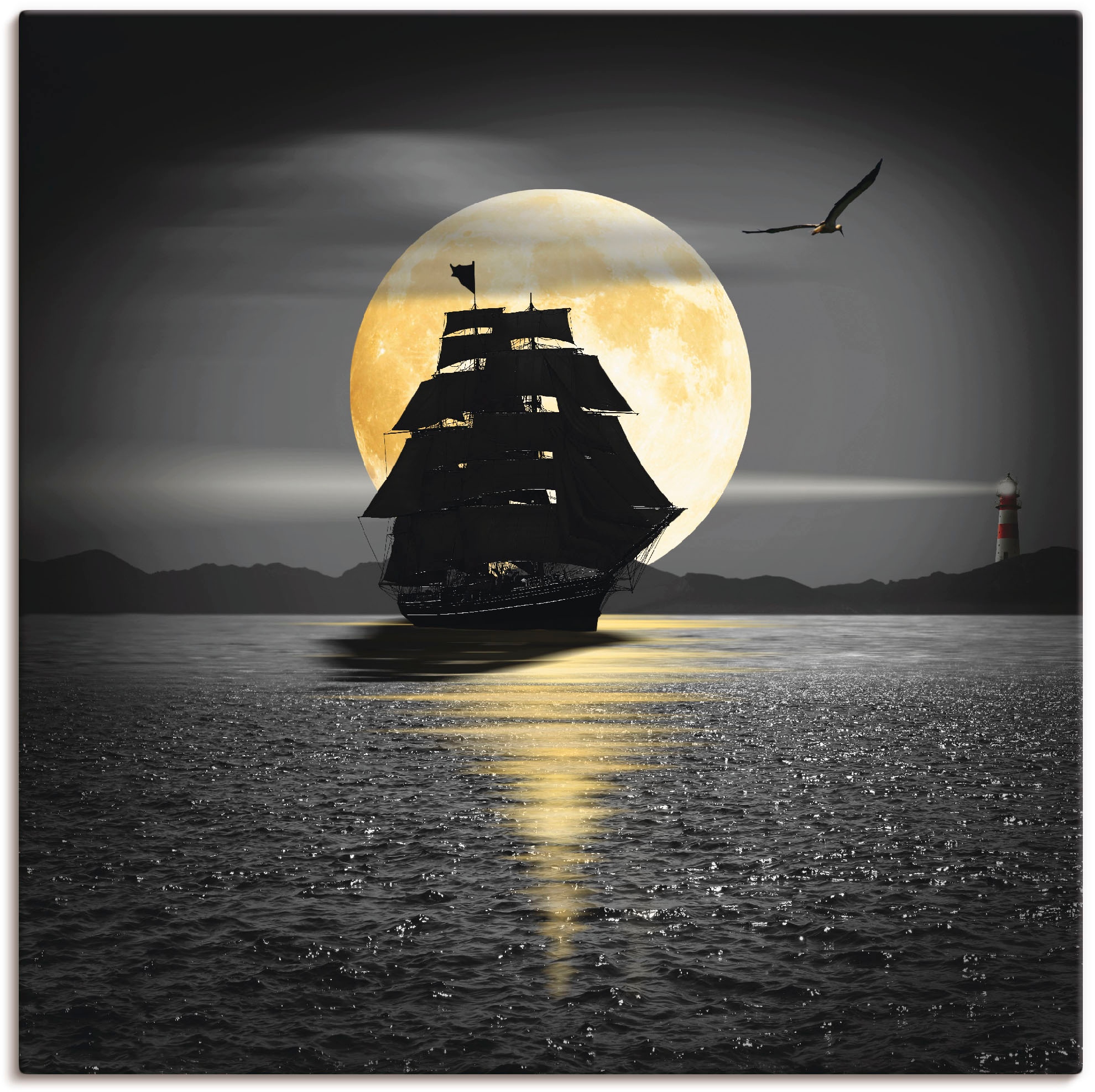 Artland Wandbild »Ein Schiff mit schwarzen Segeln«, Boote & Schiffe, (1 St.),  als Leinwandbild, Wandaufkleber oder Poster in versch. Größen kaufen | BAUR