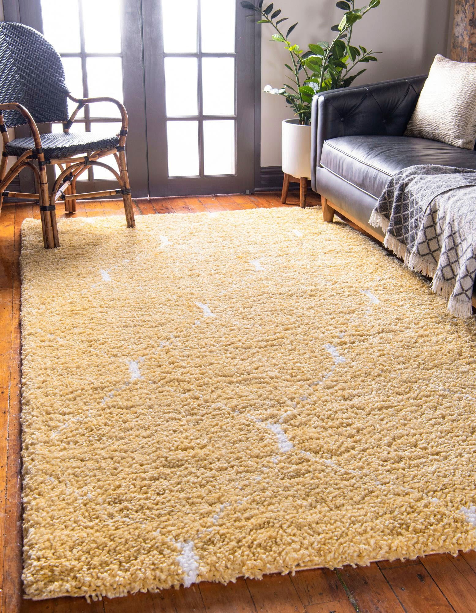 Hochflor-Teppich, B:152cm H:51mm L:244cm, gelb, MYFLAIR MÖBEL & ACCESSOIRES, Polypropylen (PP), Teppiche, "Temara Shag, LAGERRÄUMUNG", gewebt, Rauten
