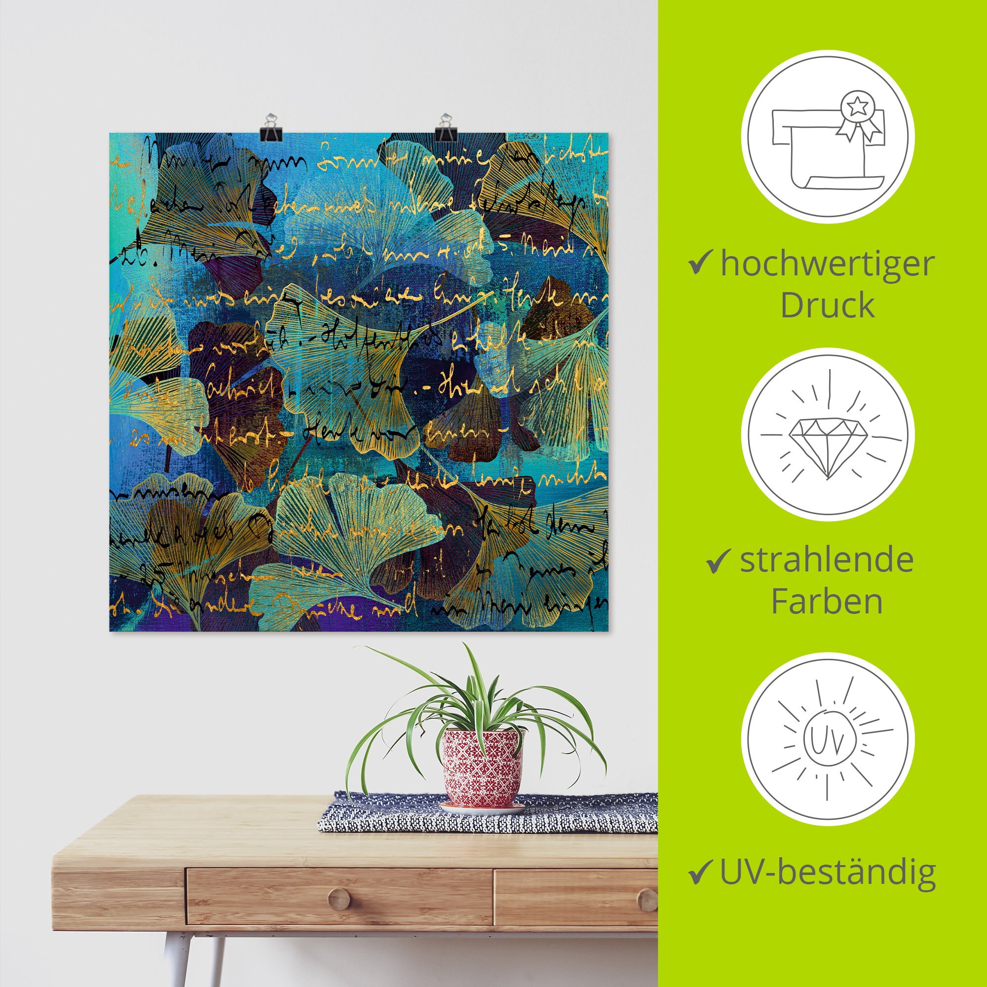 Wandbild ARTLAND "Ginko", farbe bild(er): blau, B:30cm H:30cm, Papier, Bilder, als Alubild, Leinwandbild, Poster, Wandaufkleber in verschied. Größen 2