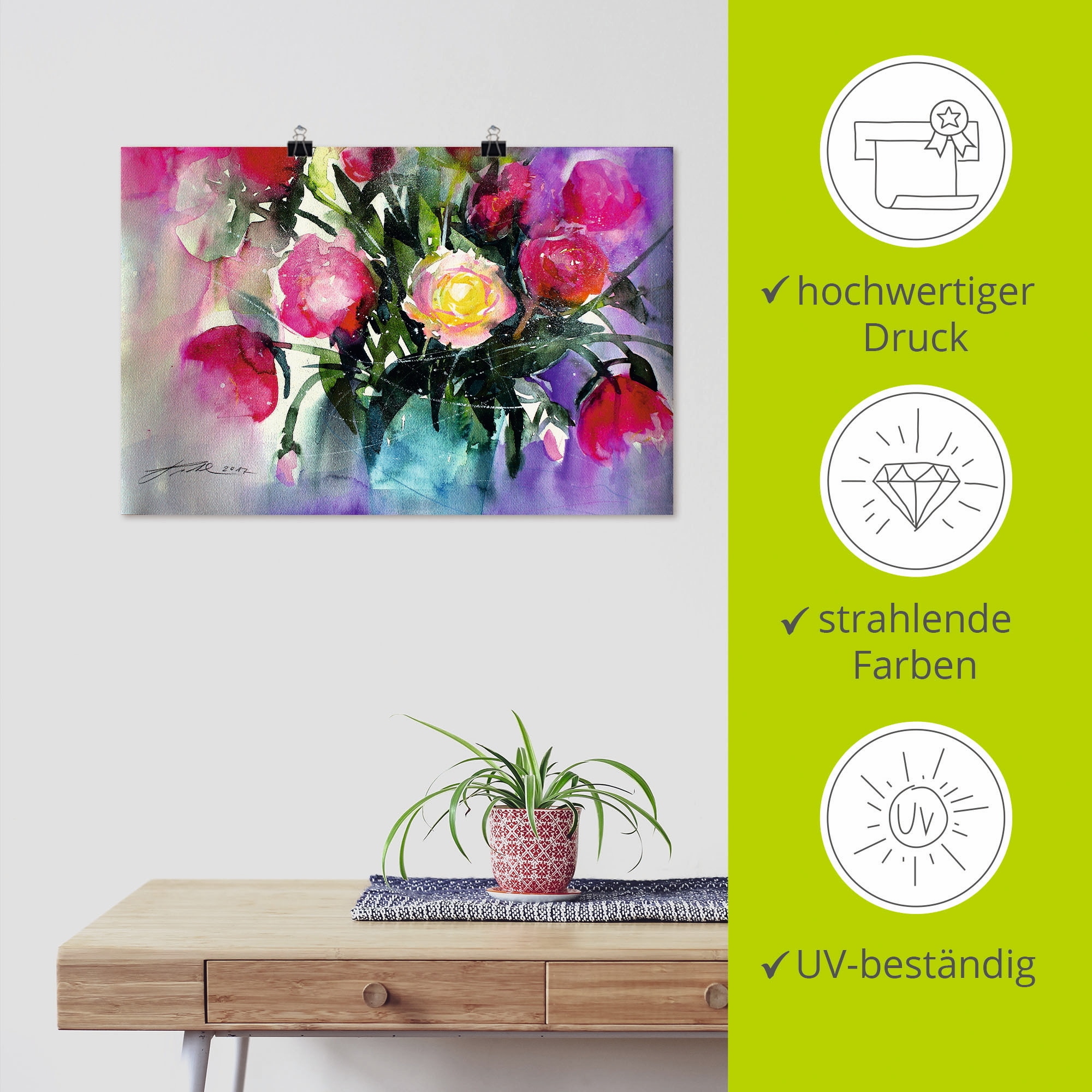 Artland Wandbild »Pfingstrosen in Vase«, Arrangements, (1 St.), als Leinwandbild, Poster in verschied. Größen