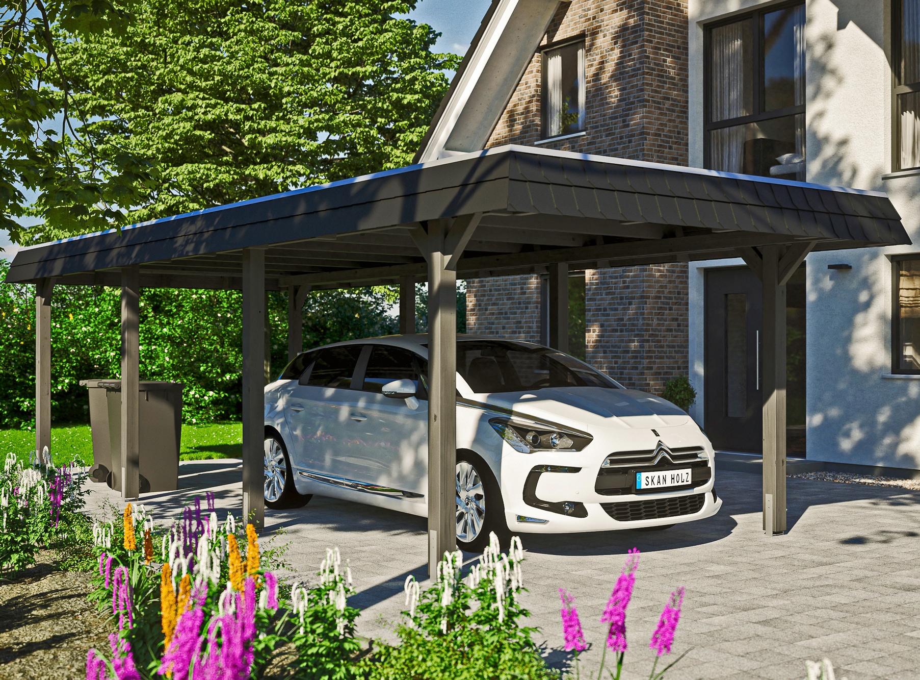 Skanholz Einzelcarport "Wendland" Leimholz 291 cm dunkelgrau